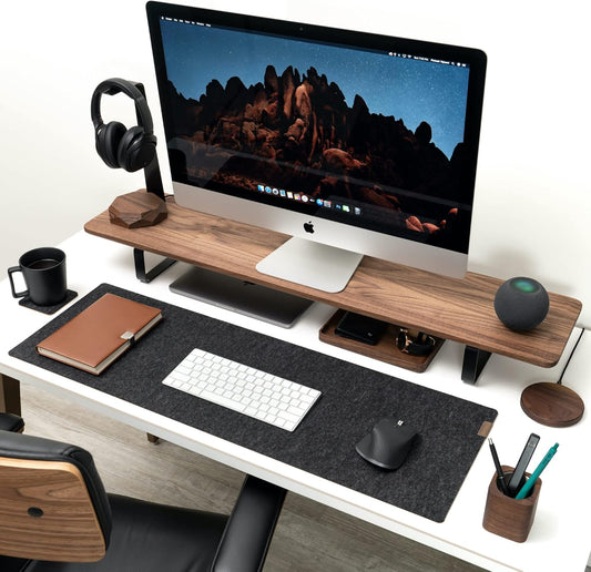 Oakywood - Dual Monitor Stand - Handmade in EU - Natural Wood Monitor Stand Riser - Laptop Accessories – 220 Lbs (100 Kg) Capacity - 41.3"X9" (105X23 Cm) – 100% Natural Walnut Wood - Serious Techies