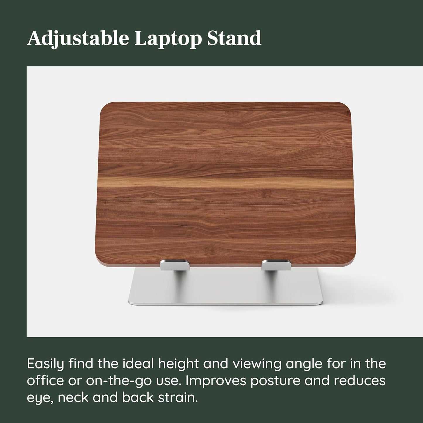 Branch - Adjustable Laptop Stand - Elevate Ergonomics & Reduce Strain, Laptop Riser Customizable Height & Angle, Portable & Robust Design for Home or Office, Secure Silicon Grips - Walnut - Serious Techies