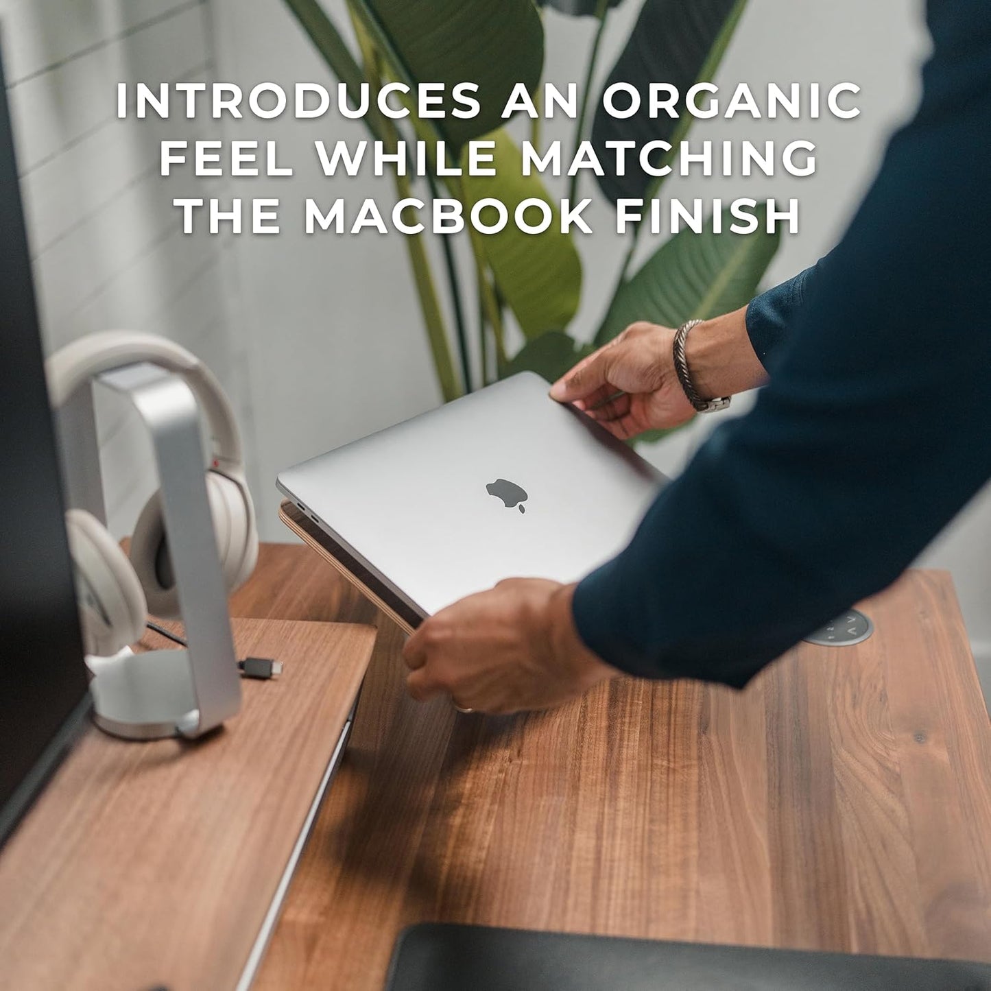 HumanCentric - Laptop Riser for Desk in Black Walnut Wood Top and Space Gray Aluminum Base, Compatible with Macbook and Other Laptops up to 16 Inches, Ergonomic Computer Holder, 25-Degree Angle Tilt - Serious Techies