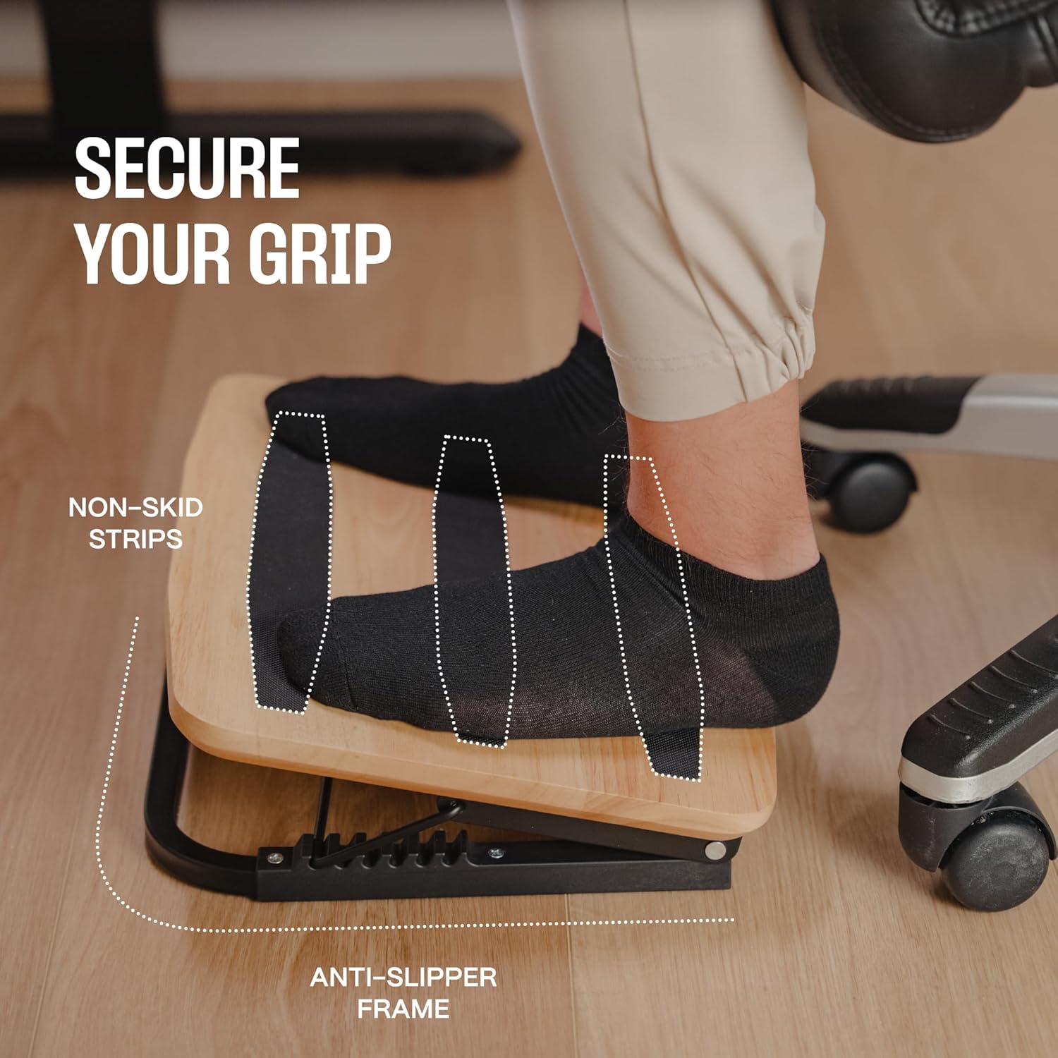 COREMINDED - Adjustable under Desk Foot Stool - Ergonomic Foot Rest with 7 Angles - Natural - Serious Techies