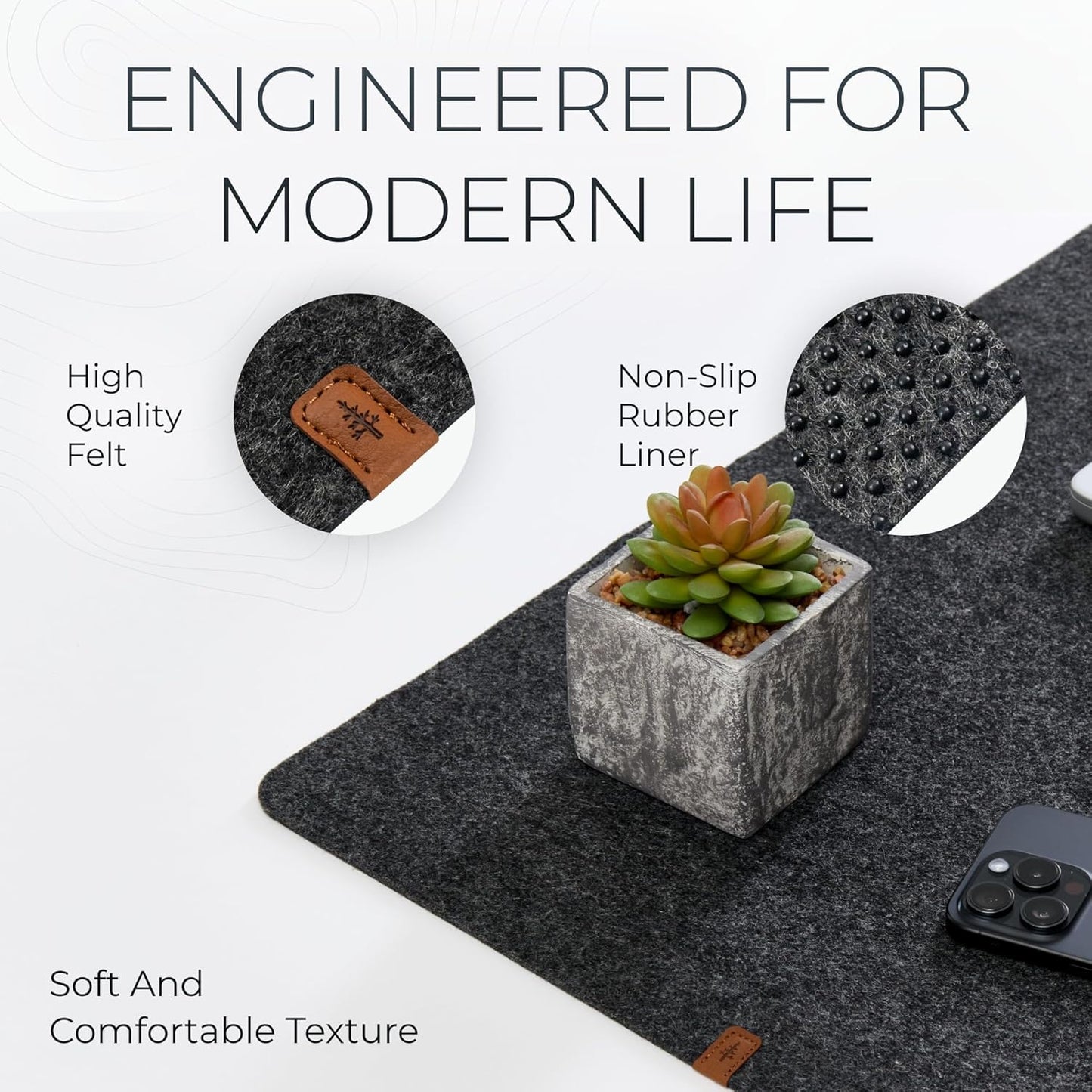 Nordik - Large Felt Desk Mat - Charcoal - 35 X 17 Inch - Full Desk Keyboard Mat - Computer Desk Mat for Keyboard and Mouse Pad - Desktop Mat - Large Felt Desk Pad - Serious Techies