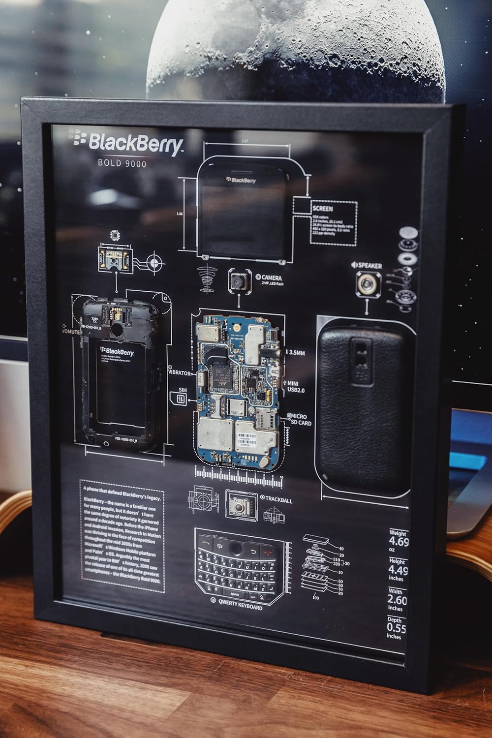 Funbox Design - Disassembled Black Berry Bold 9000 Frame Art, Disassemble Art, Framed Phone, Black Berry 9000 Teardown, Cool Wall Art - Serious Techies