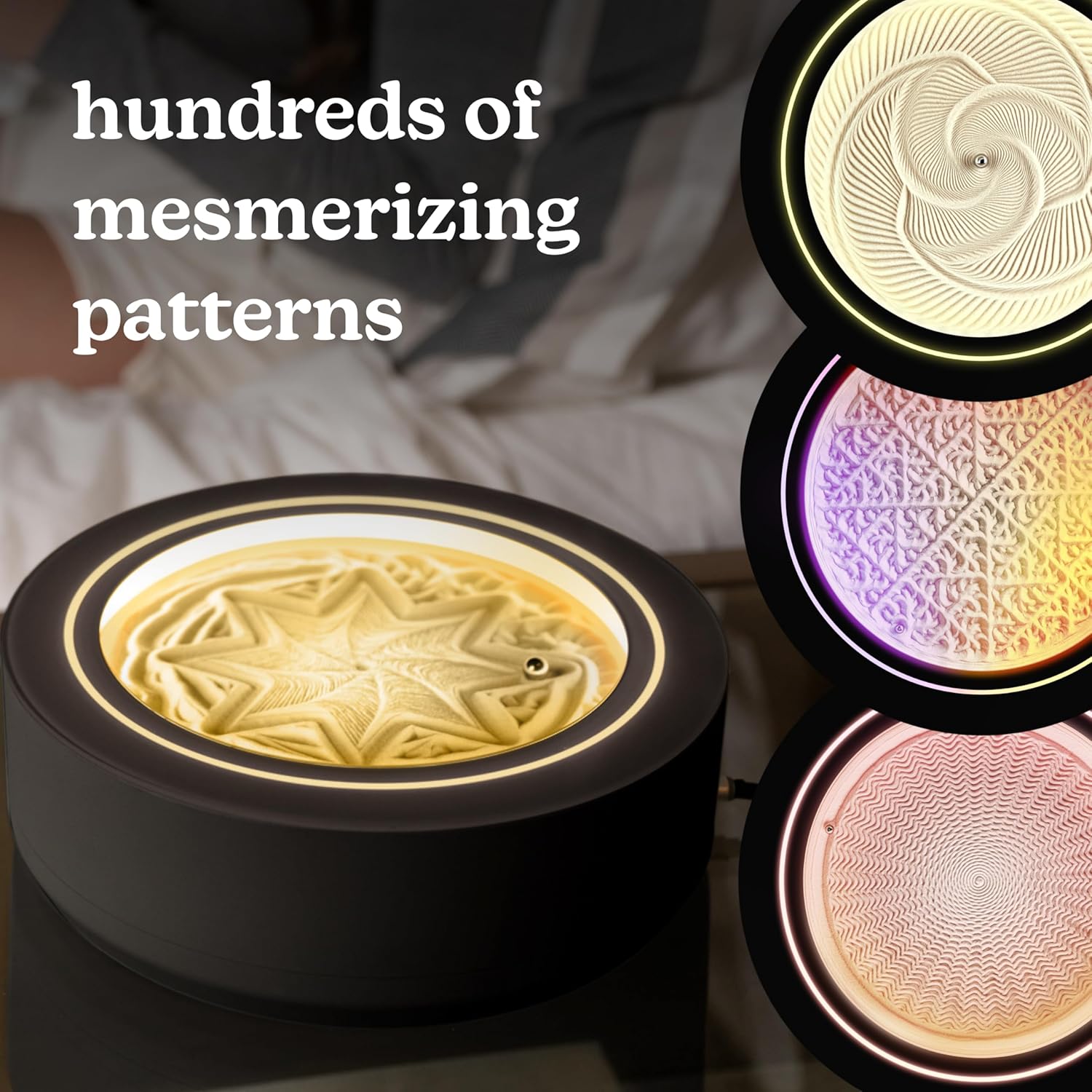 Homedics - 11” Drift Sandscape, Compact Size, Zen Garden, Meditation Accessories, Decorative Sandscape, Smart LED Lighting, Wi-Fi Enabled (Black) - Serious Techies