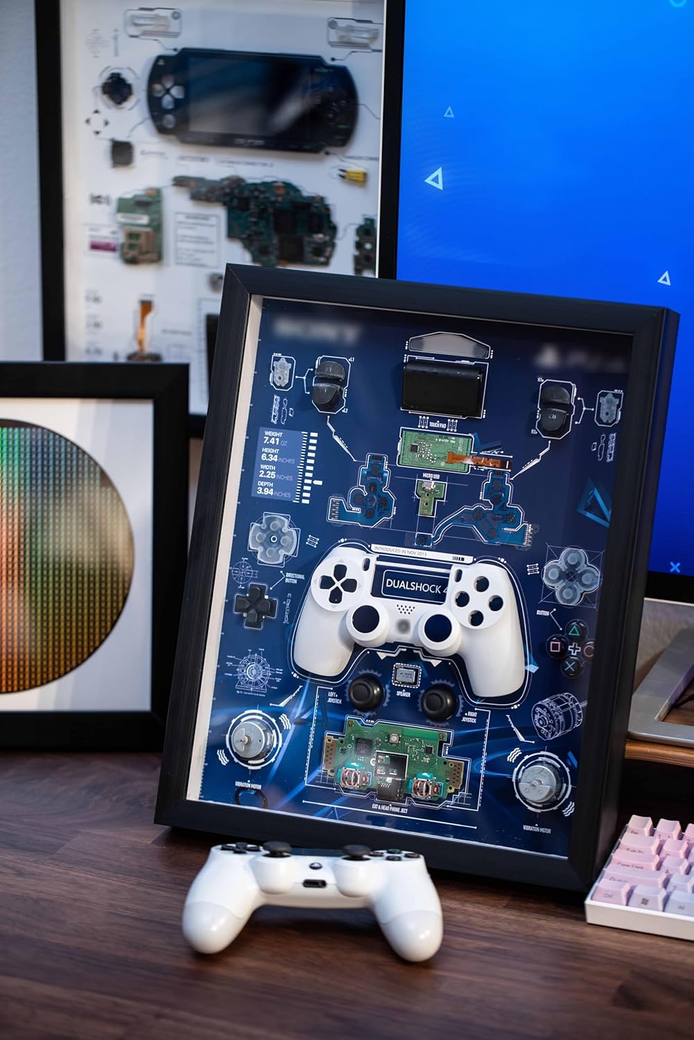 Funbox Design - Disassembled Controller Frame for PS4, for Dualshock 4, Controller Teardown Wall Art, Disassembled Wall Decor, Wall Art for Gamers, Dualshock Disassembly - Serious Techies