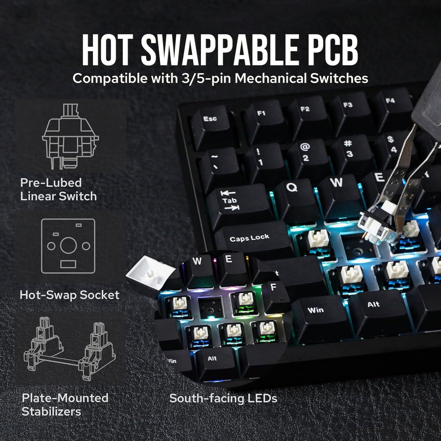 EPOMAKER - P87 TKL Aluminum Wireless Gaming Keyboard, QMK/VIA Programmable, 87% Bluetooth/2.4Ghz/Usb-C, with CNC Metal Knob and RGB Backlight (Black, Wisteria Tactile Switch) - Serious Techies