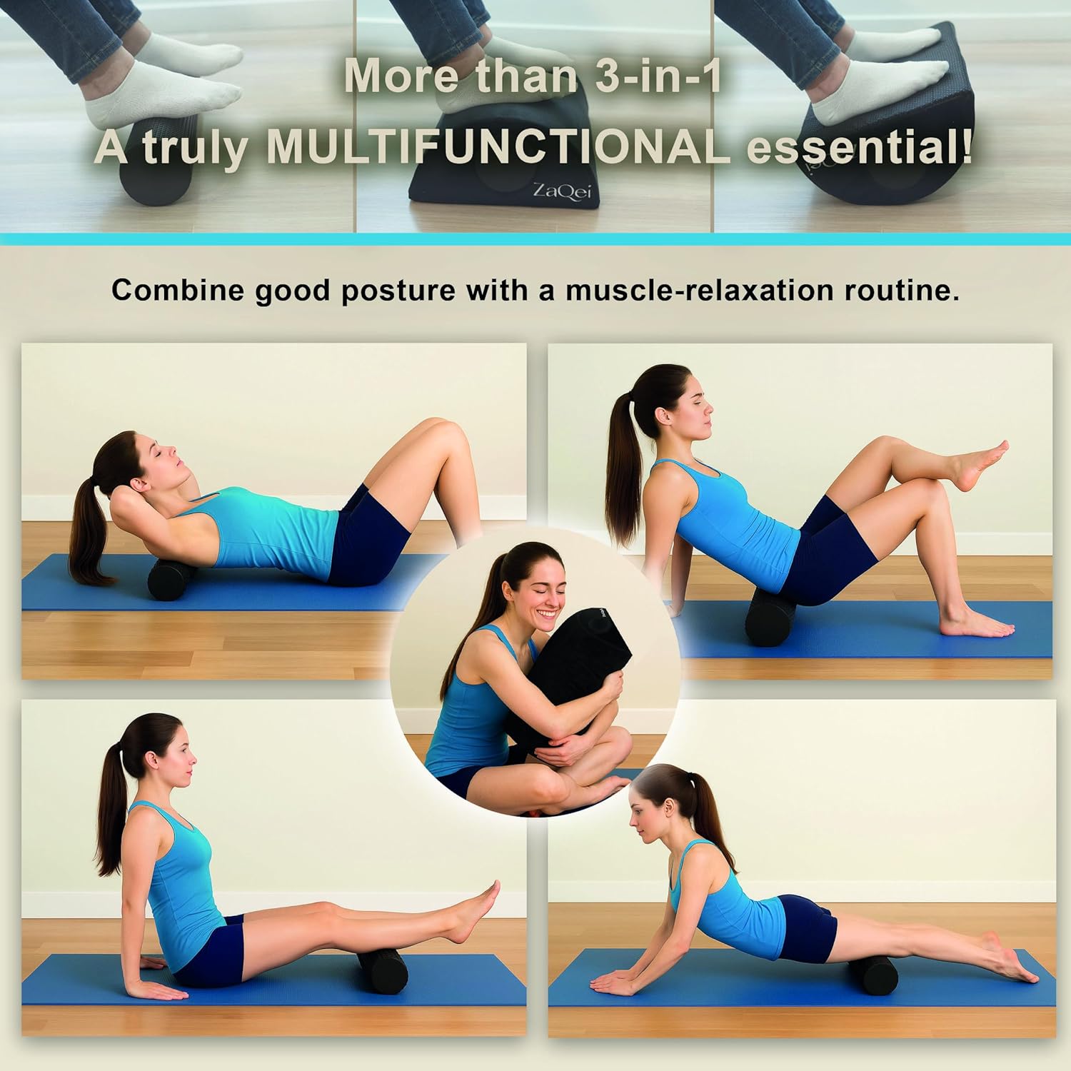 Zaqei - Foot Rest for under Desk at Work, Massage Roller & Egyptian Velvet Cover, Improves Circulation & Prevents Muscle Tension, Ergonomic Foot Stool, Desk and Gaming Accessories, Office Desk Accessories - Serious Techies