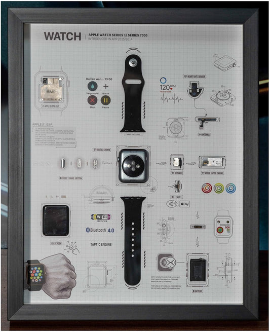  Funbox Design - Disassembled Apple Watch Frame Art, Framed Apple Watch Series 0 Series 1 Teardown, Unique Gift for Him, Tech Gift, Wall Decor, Home Decor (Series 0) - Serious Techies