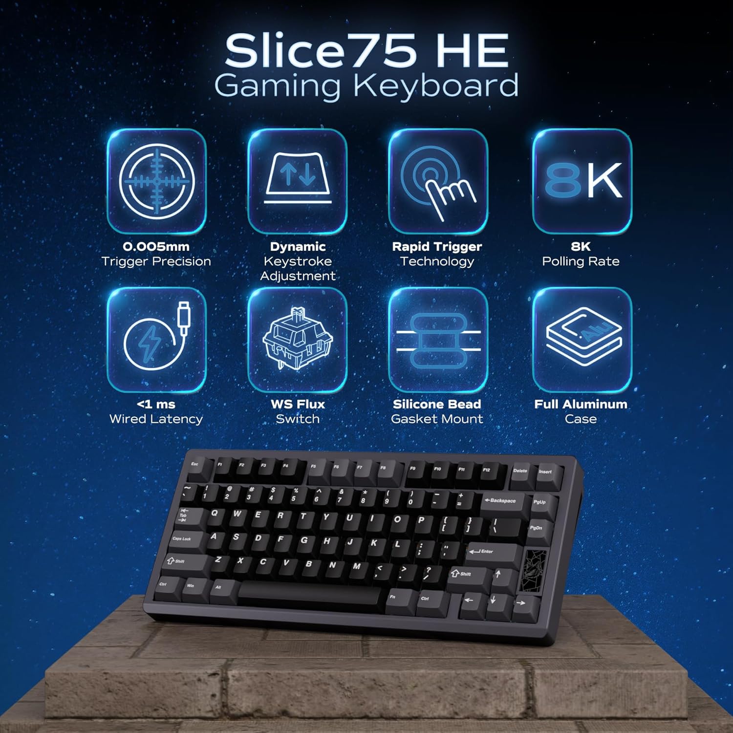 Chilkey - Slice75 HE Gaming Keyboard: 75% Percent Hall Effect Magnetic Aluminum Keyboard with WS Flux HE Clacky Switch, Rapid Trigger, 8K Polling, Per-Key RGB Custom Key Board for Game Office(Gray) - Serious Techies