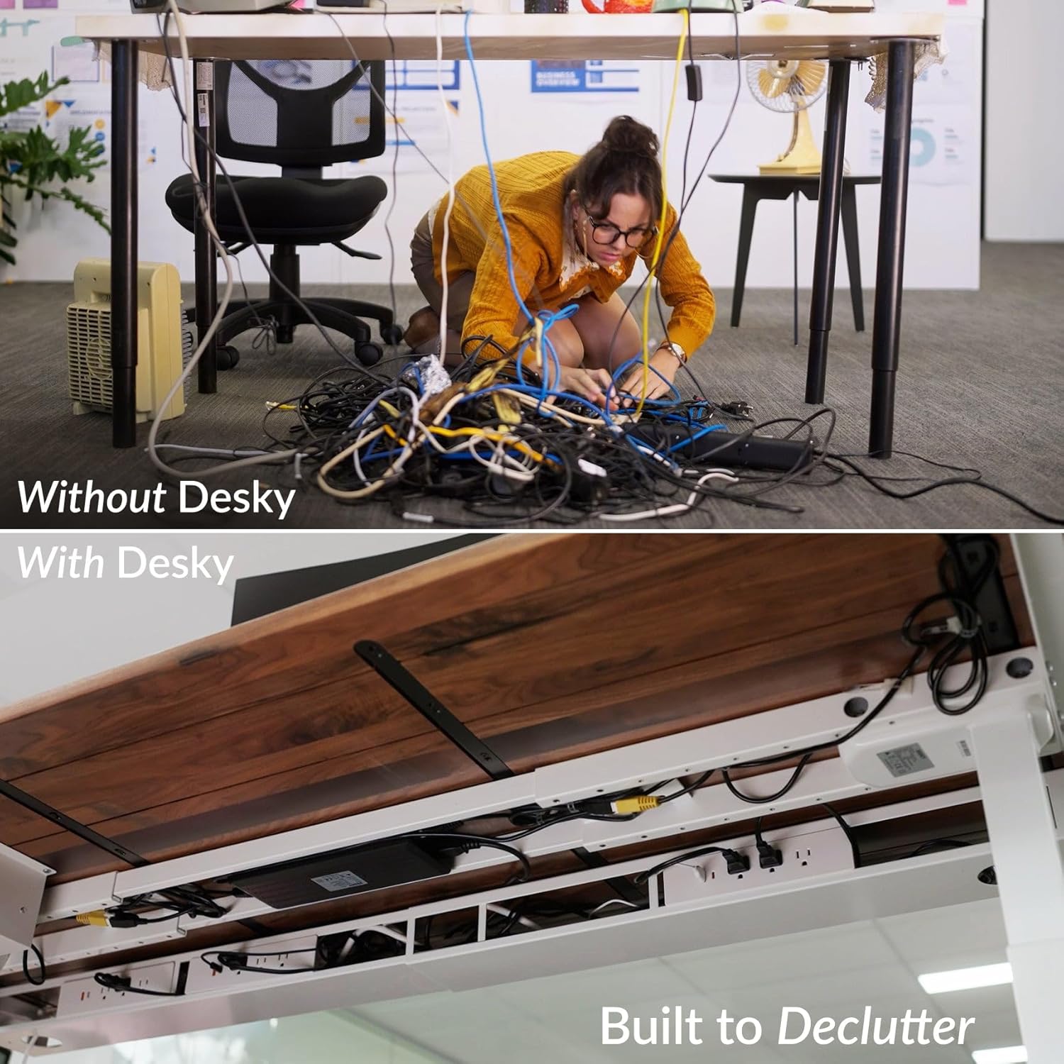 Desky - 6 Plugs Power Rail – Surge-Protected Desk Power Strip with USB Ports, Mountable under Desk Cable Organizer – Grey - Serious Techies