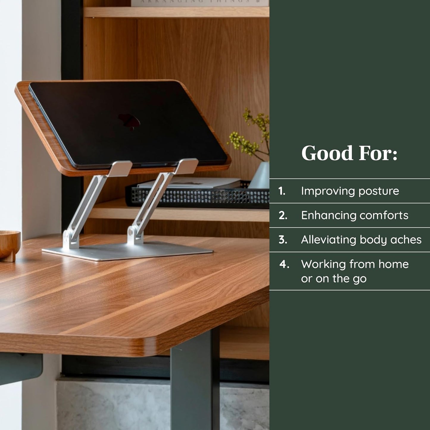 Branch - Adjustable Laptop Stand - Elevate Ergonomics & Reduce Strain, Laptop Riser Customizable Height & Angle, Portable & Robust Design for Home or Office, Secure Silicon Grips - Walnut - Serious Techies
