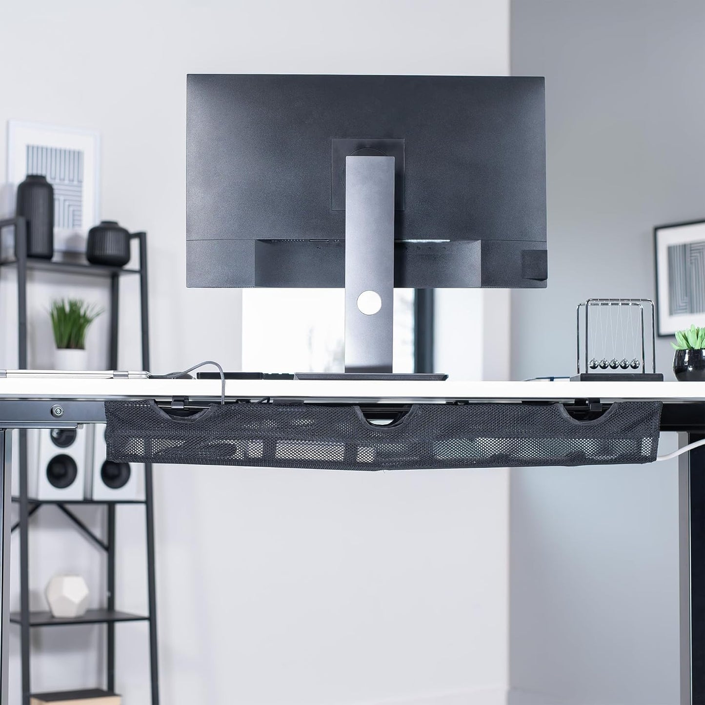 under Desk 36 Inch Mesh Net Cable Management with Power Strip Holder, Wire Organizer, Adjustable Home Office Standing Desk Cord Storage, Black, DESK-AC36MH-S