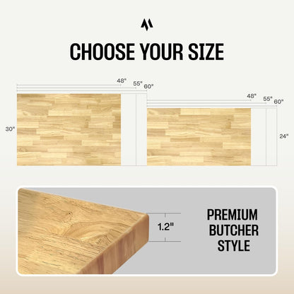 COREMINDED - Solid Wood Desk Table Top – Pre-Finished 1.2” Thick Tabletop - Universal Fit for Standing Desks, Countertops & Workstations (48" X 24", Rubberwood) - Serious Techies