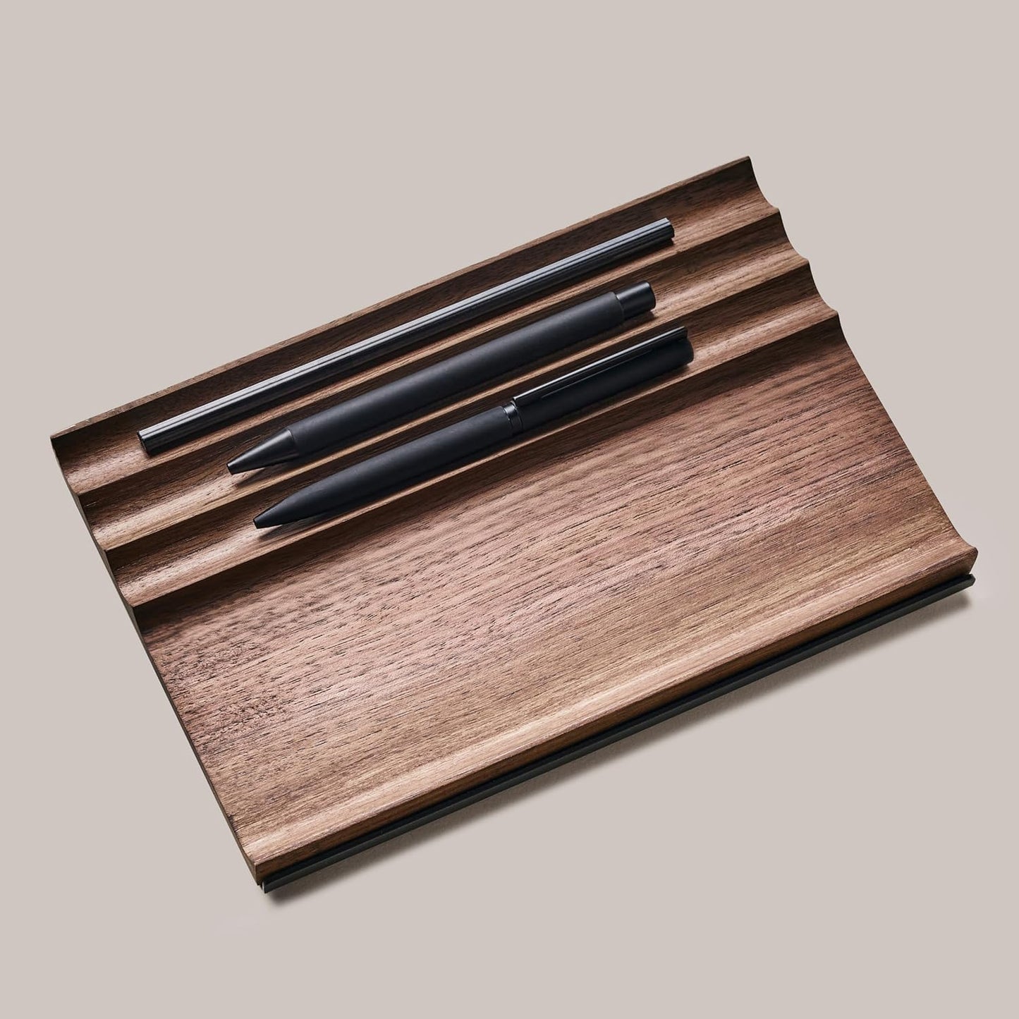 NOOE - Modern Art Exhibit Wooden Desk Organizer | American Walnut Polish Wood Pen Pencil Mobile Accessories Luxury Holder Tray Stand for Office Table Corporate Gift Use 9 X 5.9 Inches, Walnut - Serious Techies