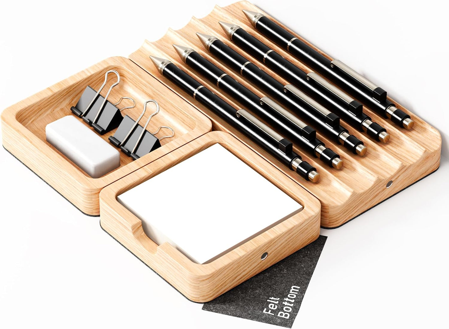 COREMINDED - Modular Office Desk Organizer Tray Set - Solid Wood Desk Tray with Felt Lining - Desktop Organizer Wood Desk Accessories - Set B - Serious Techies