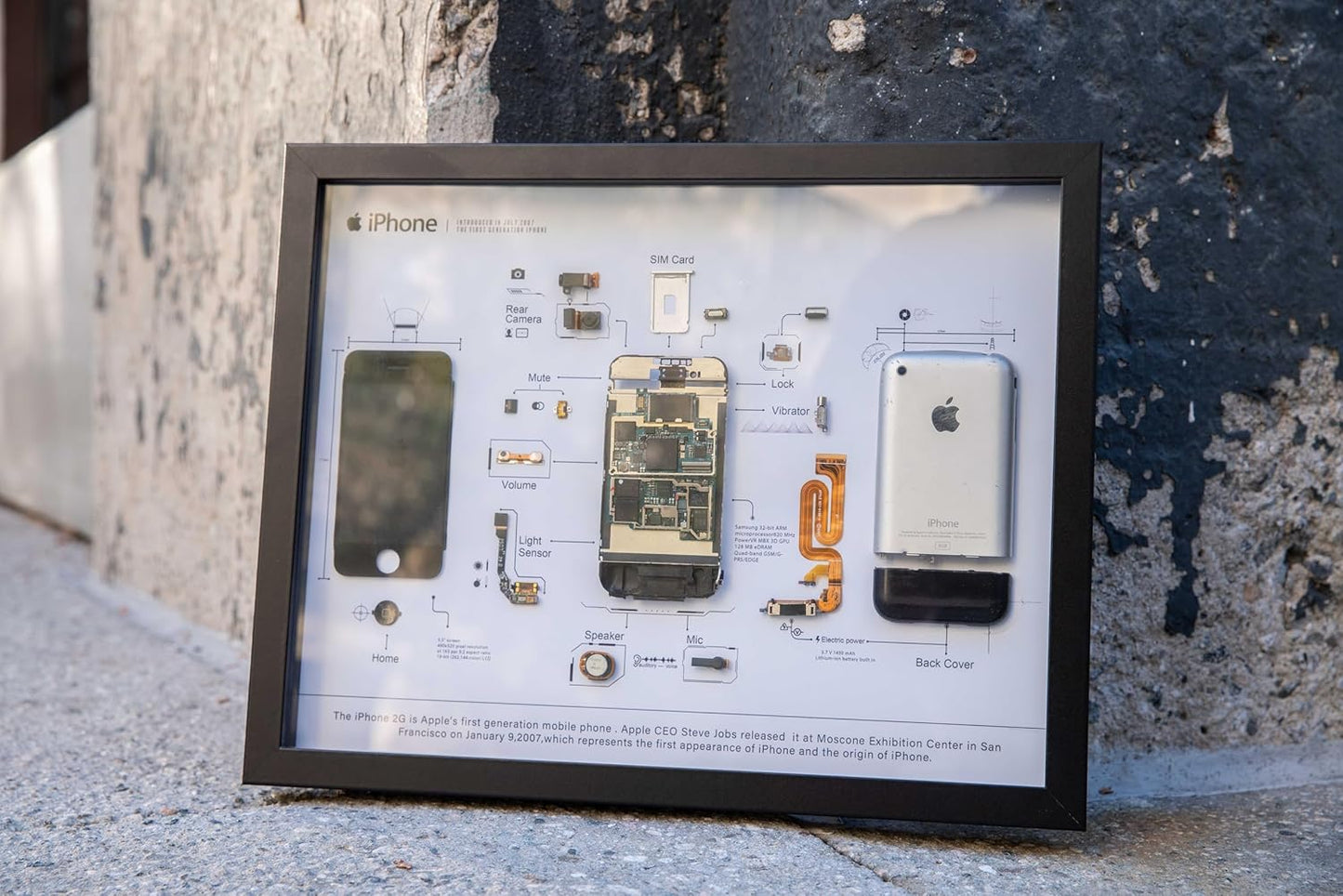 Funbox Design - Wall Art,Framed Teardown Art for Iphone 1St Gen,Disassembled Display for Iphone 1St Gen, Handmade Decor for Tech Lovers,Great Gift for Him (Rectangle) - Serious Techies