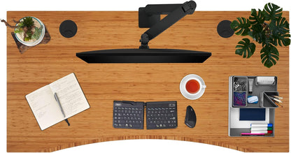 Uplift - Bamboo Curve (60 X 30 Inch) Electric Standing Desk V2-Commercial (Black) 4-Leg Adjustable Stand up Desk, Advanced Keypad, Wire Grommets, Wire Management Tray, Bamboo Rocker-X Board - Serious Techies