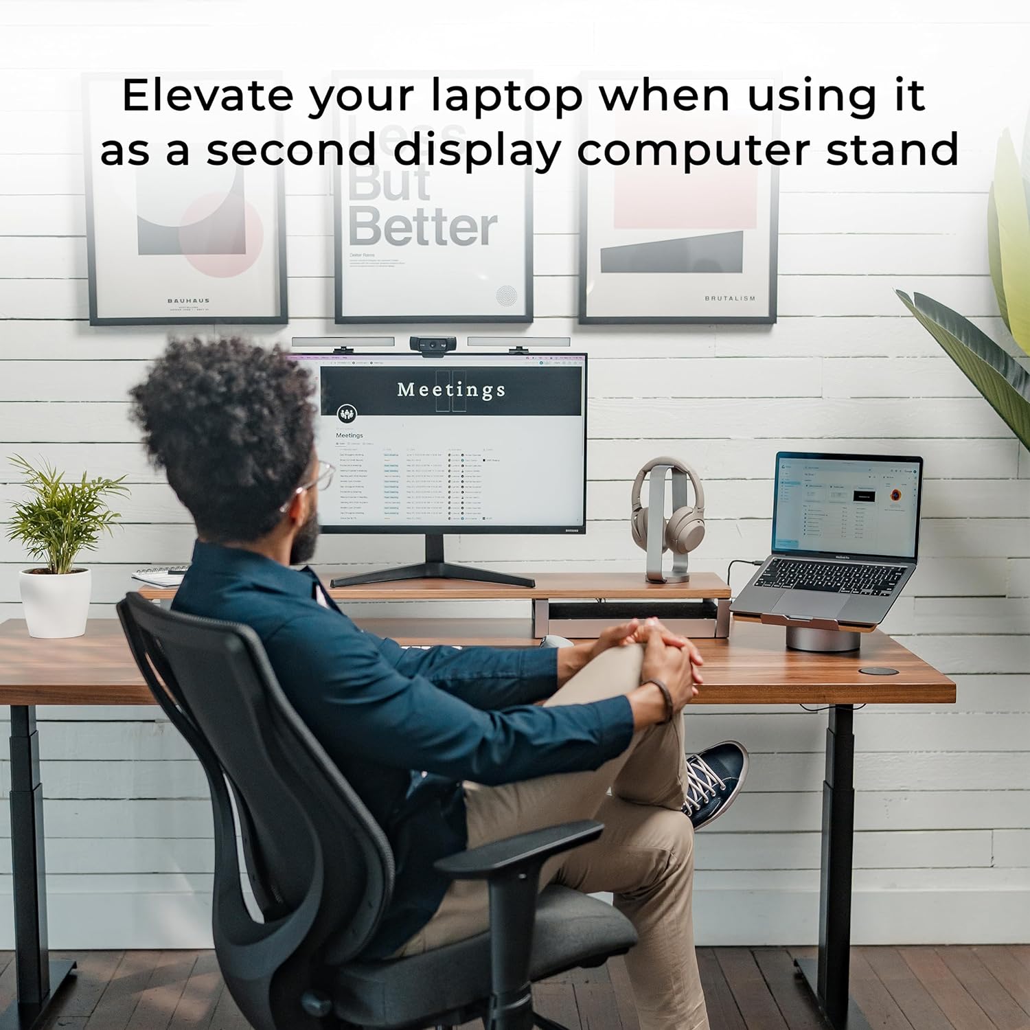 HumanCentric - Laptop Riser for Desk in Black Walnut Wood Top and Space Gray Aluminum Base, Compatible with Macbook and Other Laptops up to 16 Inches, Ergonomic Computer Holder, 25-Degree Angle Tilt - Serious Techies