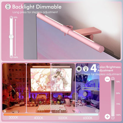 Quntis - Pink Monitor Light Bar with Remote, Eye-Care No Glare, Space Saving Computer Desk Lamp as Gifts for Girls, Stepless Dimming, Modern Aesthetic Desk Light Bar for Home Office Gaming Reading - Serious Techies