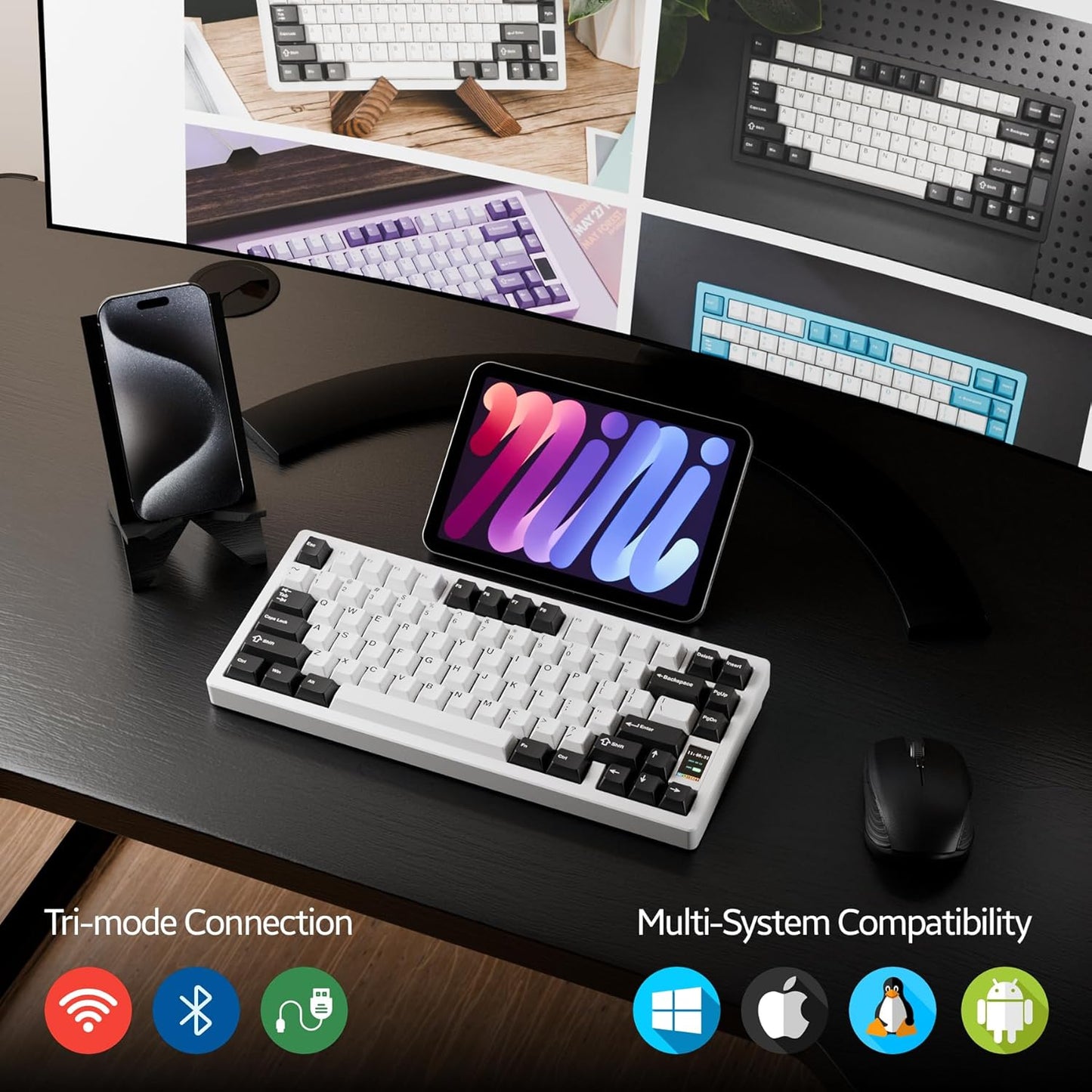 Chilkey - ND75 Aluminum 75% Wireless Mechanical Gaming Keyboard with LCD Screen, Quick Assembly, BT/2.4G/USB-C, Hot Swappable Per-Key RGB Custom Keyboard for Windows, Macos - Serious Techies
