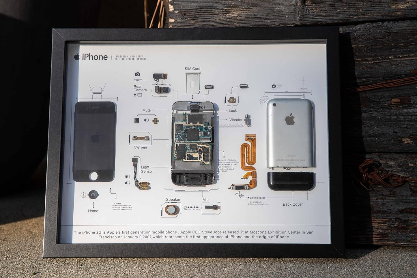 Funbox Design - Wall Art,Framed Teardown Art for Iphone 1St Gen,Disassembled Display for Iphone 1St Gen, Handmade Decor for Tech Lovers,Great Gift for Him (Rectangle) - Serious Techies