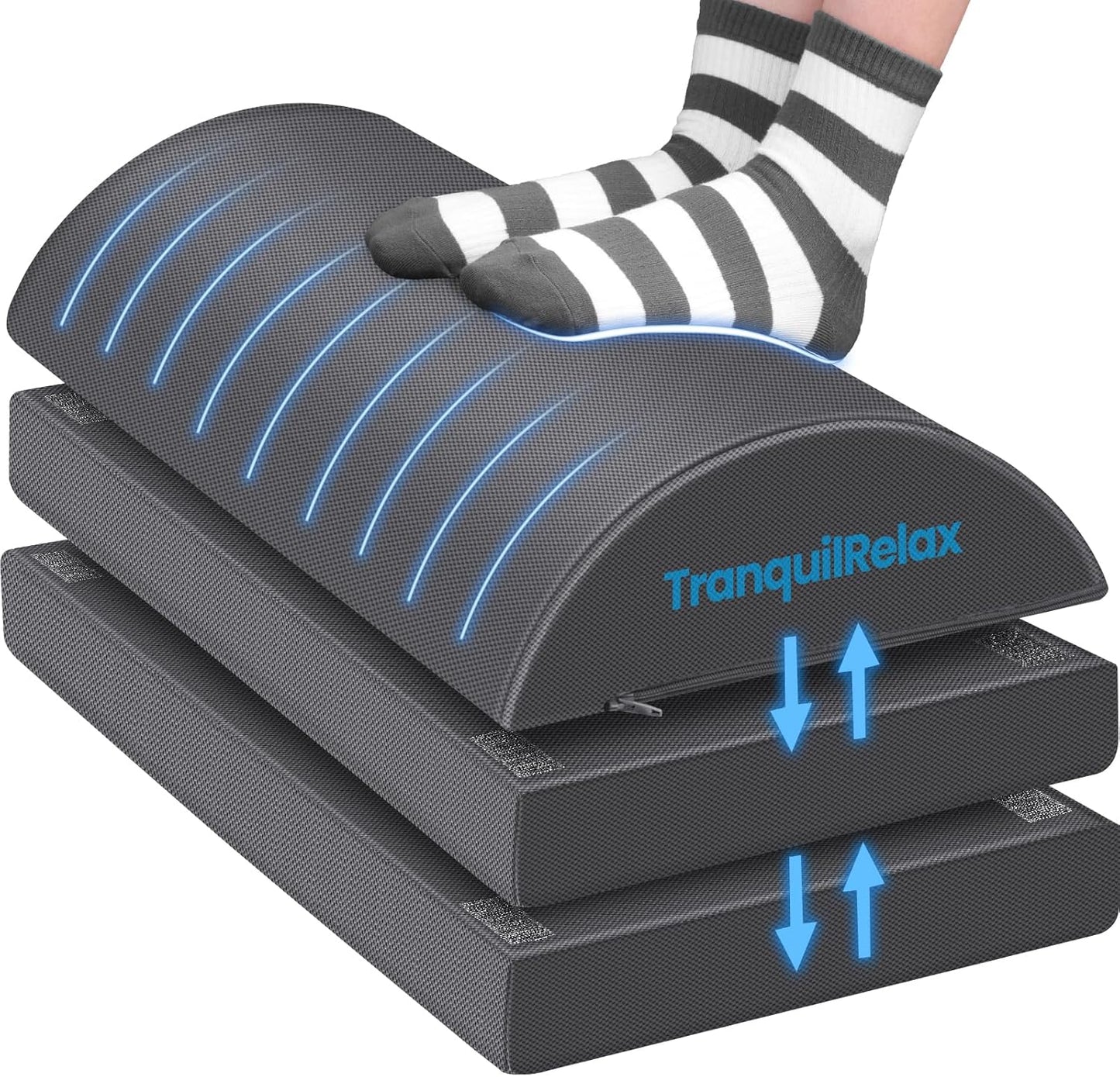 TranquilRelax - Foot Rest for under Desk at Work, Gaming Accessories Foot Stool with 3 Adjustable Heights & Washable Cover, Comfortable Office Desk Accessories, Footrest for Office, Home and Car (Black) - Serious Techies