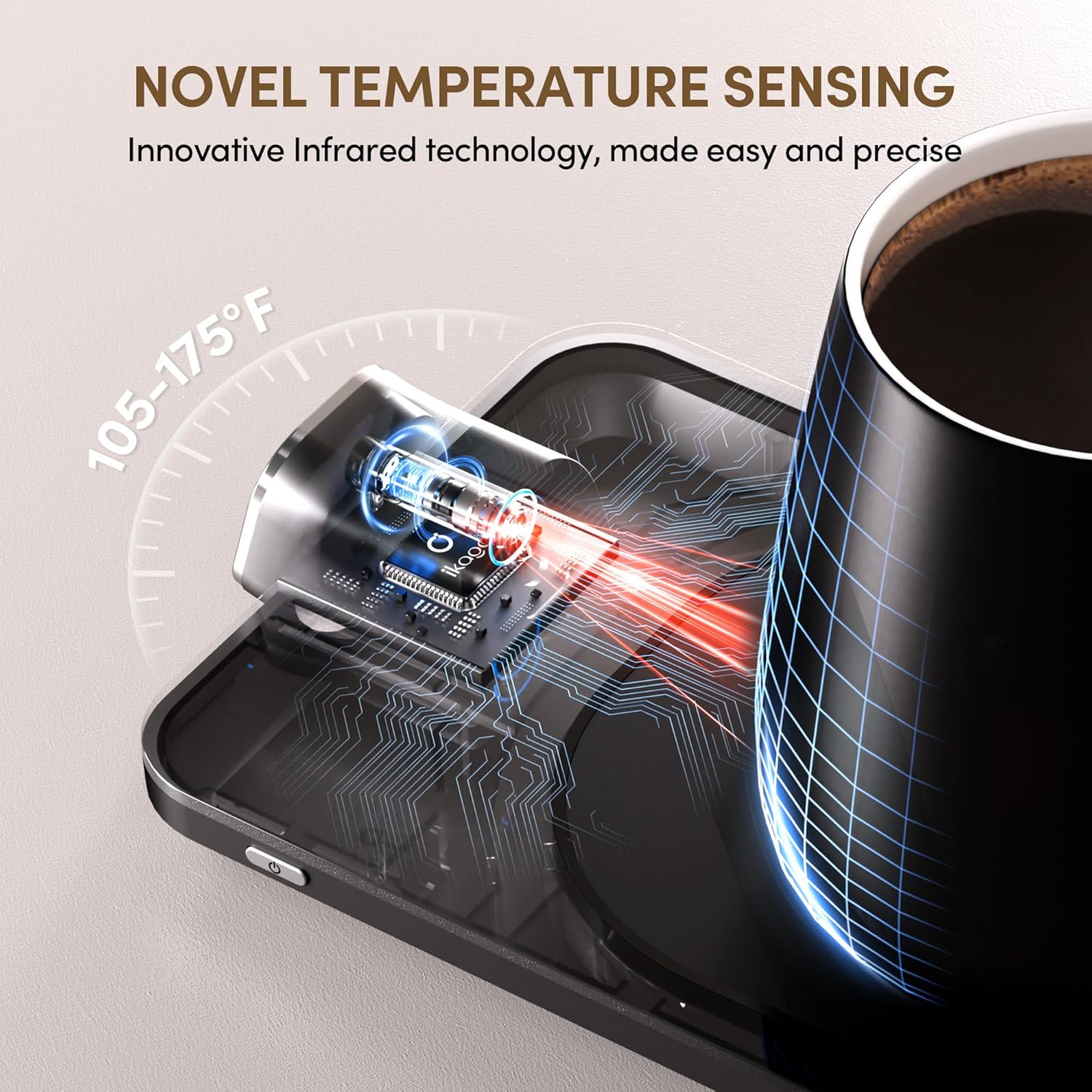 Ikago - Coffee Mug Warmer Set, Temperature Control Smart Heated Mug for Desk, Electric Coffee Warmer with Auto Shut off & Real-Time Temp Display, Gifts for Men Women, 15Oz, Black - Serious Techies