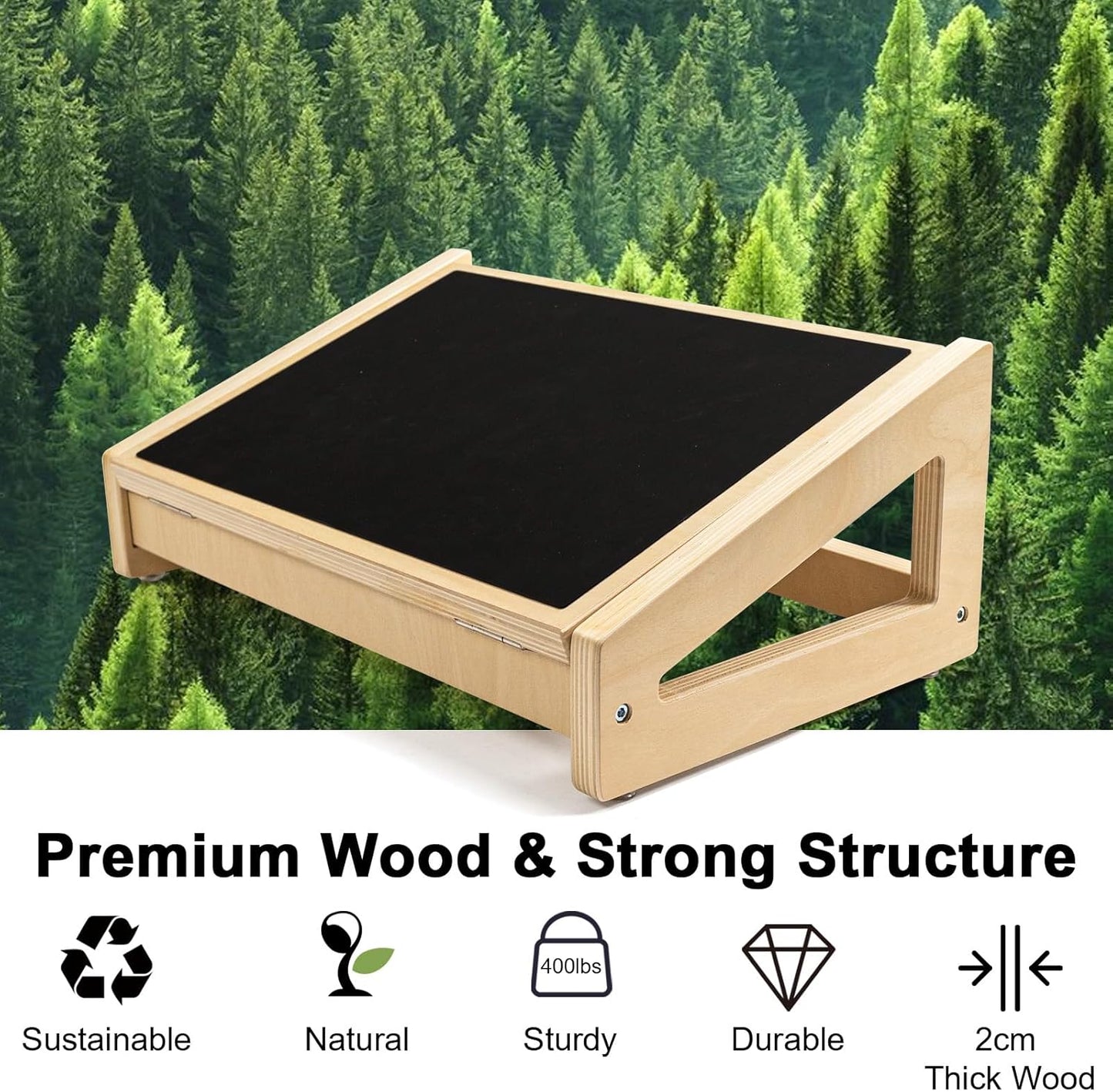 WOOD CITY - Foot Rest for under Desk at Work, 3 Heights Adjustable Footrest with Silicone Surface, 2 in 1 Foot Stool Improve Posture, Reduce Fatigue & Pain, Ideal for Home/Office/Gaming (Natural) - Serious Techies