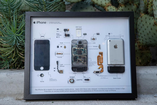 Funbox Design - Wall Art,Framed Teardown Art for Iphone 1St Gen,Disassembled Display for Iphone 1St Gen, Handmade Decor for Tech Lovers,Great Gift for Him (Rectangle) - Serious Techies