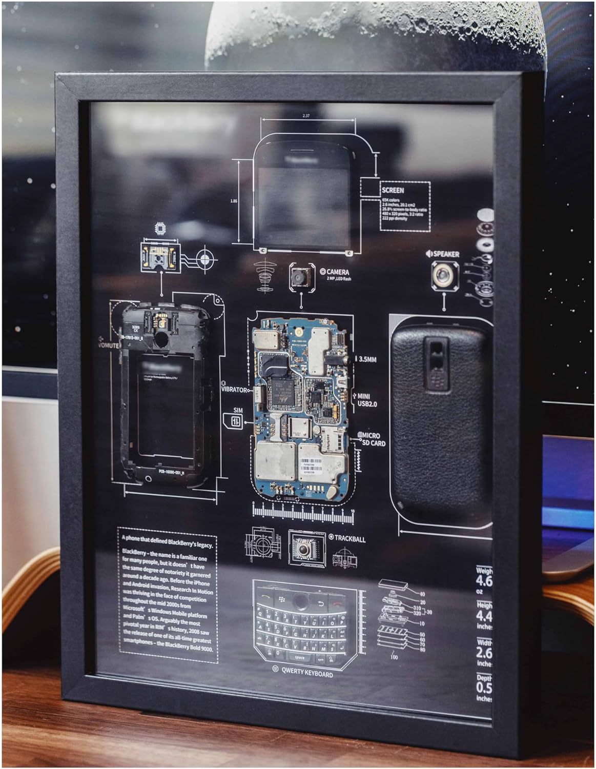 Funbox Design - Disassembled Black Berry Bold 9000 Frame Art, Disassemble Art, Framed Phone, Black Berry 9000 Teardown, Cool Wall Art - Serious Techies