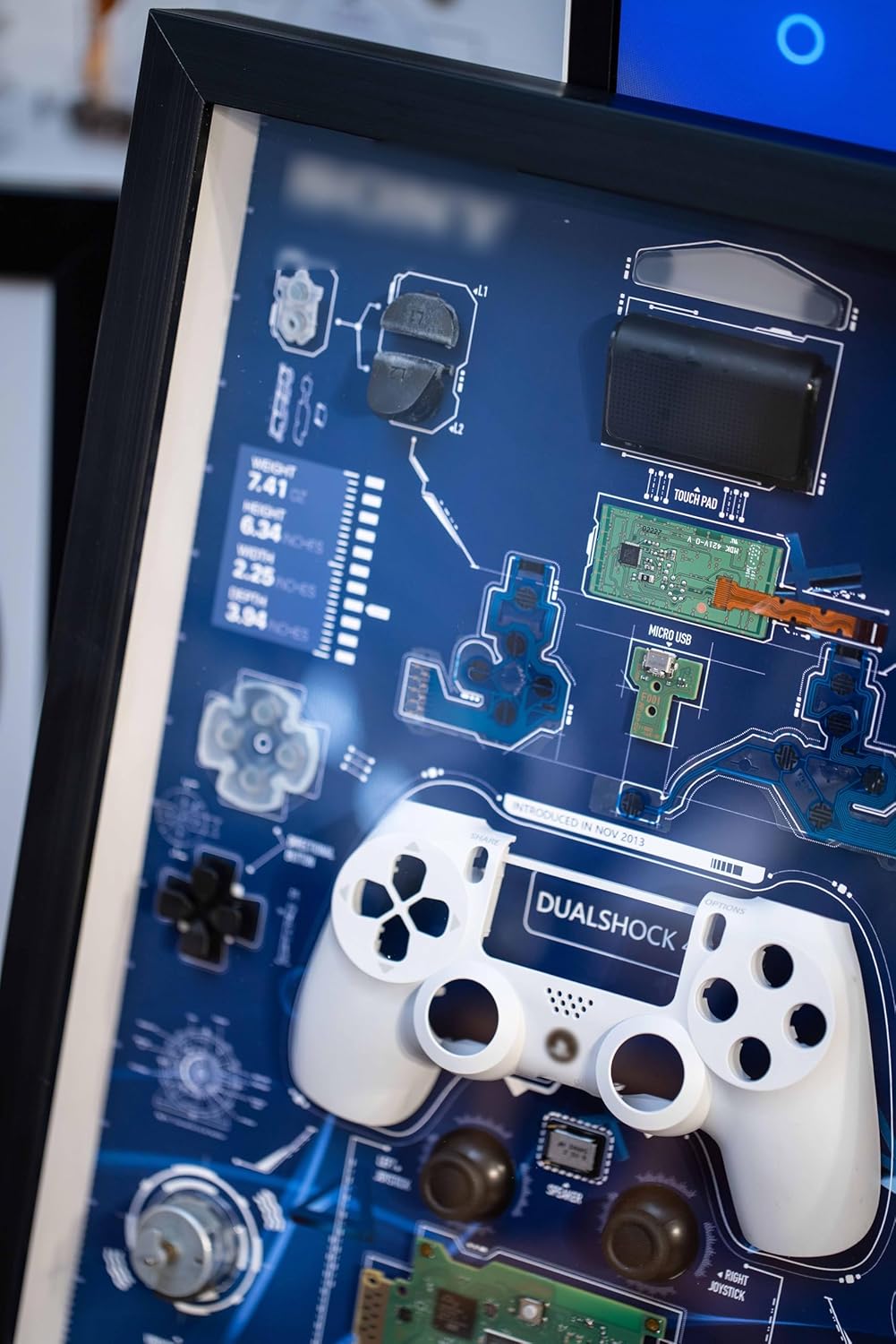 Funbox Design - Disassembled Controller Frame for PS4, for Dualshock 4, Controller Teardown Wall Art, Disassembled Wall Decor, Wall Art for Gamers, Dualshock Disassembly - Serious Techies