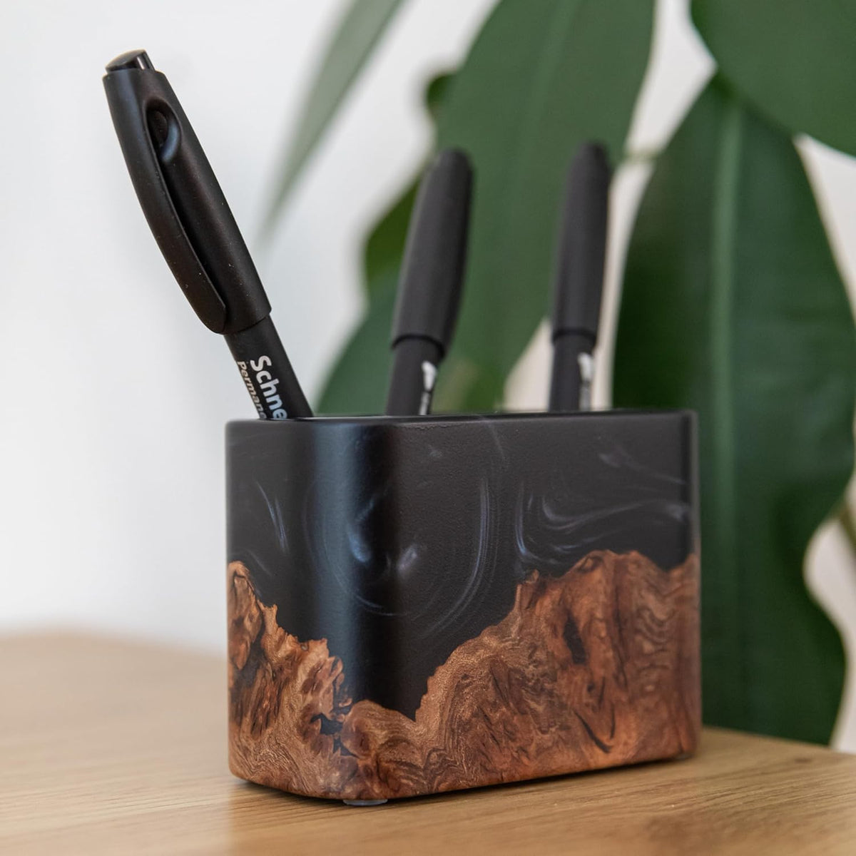  resinwood.art - RWA Premium Pen Holder for Men and Women, Desk Pen Cup - Epoxy Wooden Pencil Holder for Office Organization, Desktop Accessories - Luxury Resin & Wood Pen Stand for Office Desk Decor, Black - Serious Techies