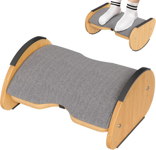 Amazer - Bamboo under Desk Footrest with Cushion 3-In-1, Reversible Ergonomic Rocking Foot Rest for under Desk at Work, Adjustable Foot Stools with Washable Cover, Desk Leg Rest for Home Office - Serious Techies