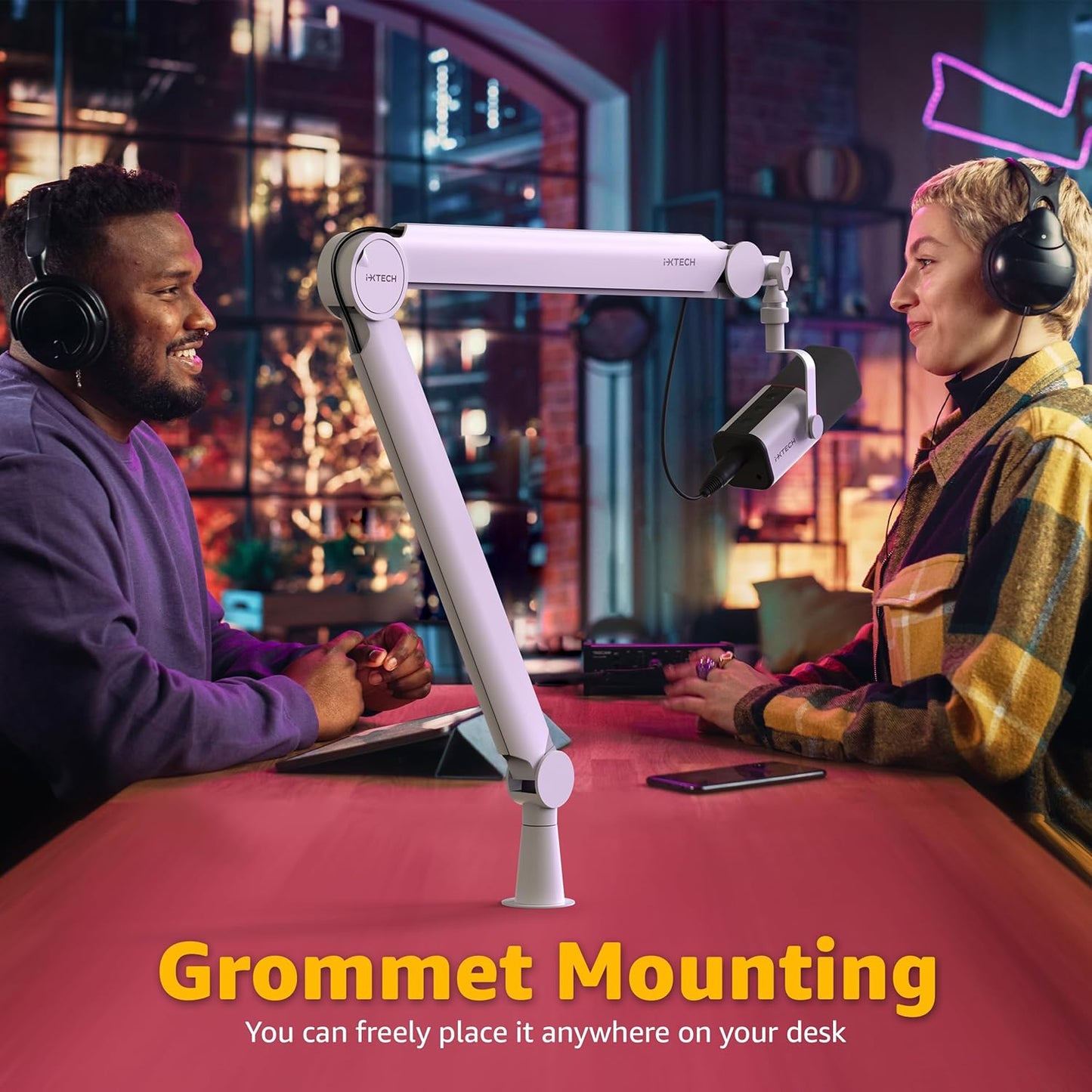 IXTECH - Mic Arm White Premium Boom Arm 360° Rotatable Microphone Arm Stand with Desk Mount Fully Adjustable Sturdy and Universal VALIANT WHITE Model - Serious Techies