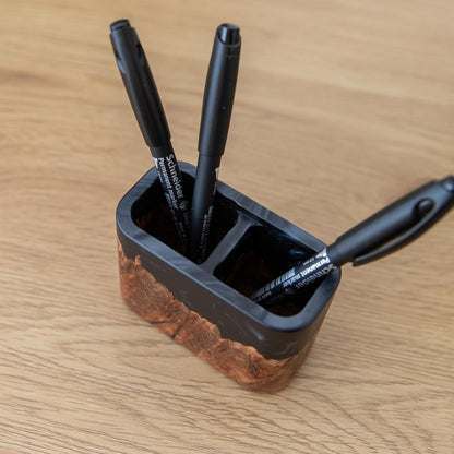  resinwood.art - RWA Premium Pen Holder for Men and Women, Desk Pen Cup - Epoxy Wooden Pencil Holder for Office Organization, Desktop Accessories - Luxury Resin & Wood Pen Stand for Office Desk Decor, Black - Serious Techies