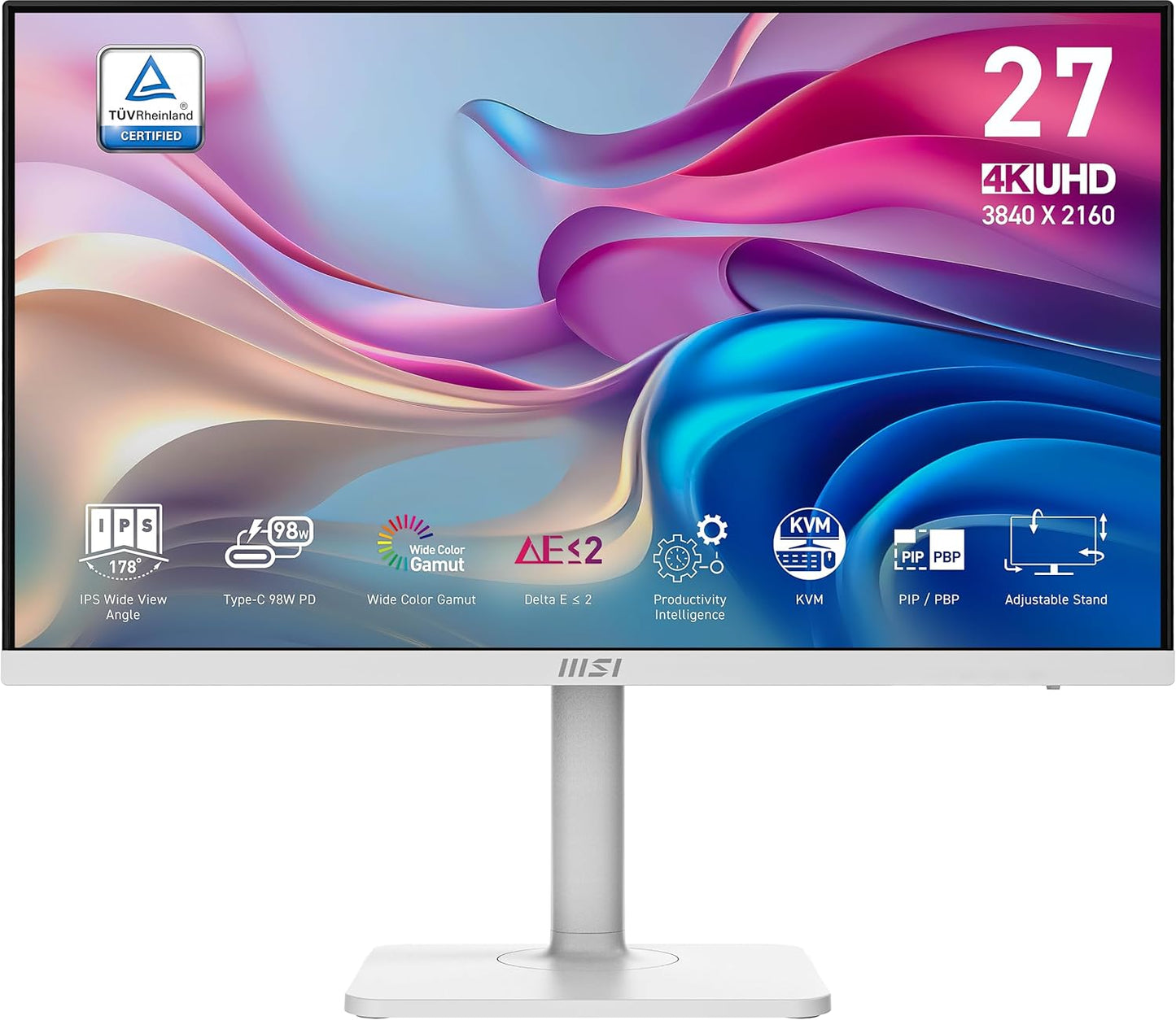 MSI - Modern MD272UPHW 27-Inch IPS 3840 X 2160 (UHD) Computer Monitor,60 Hz,Adaptive-Synch,Display HDR 400,Hdmi,Displayport,Kvm,Vesa Mountable,Height Adjustable,Speaker,White - Serious Techies
