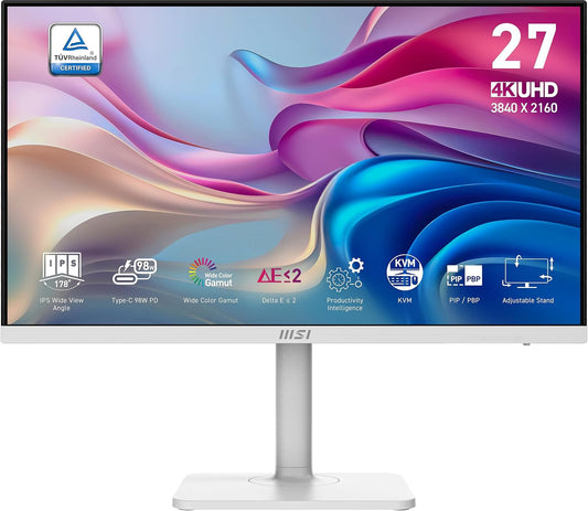 MSI - Modern MD272UPHW 27-Inch IPS 3840 X 2160 (UHD) Computer Monitor,60 Hz,Adaptive-Synch,Display HDR 400,Hdmi,Displayport,Kvm,Vesa Mountable,Height Adjustable,Speaker,White - Serious Techies