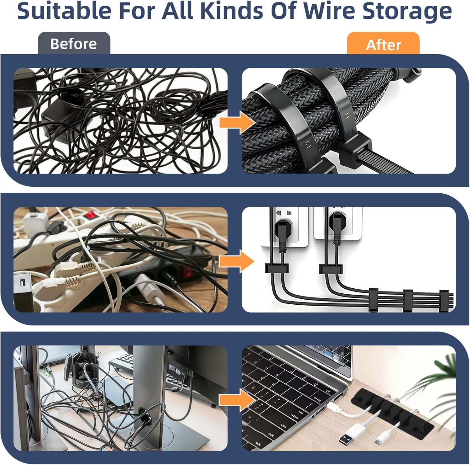 Limcfc - 319Pcs Cable Management Organizer Kit, Desk Cord Organizer, 98 Adhesive Cable Clips Holder, 17 Reusable Cable Strap, 4 Cable Sleeve Split, and 200 Nylon Cable Zip Ties (Black) - Serious Techies