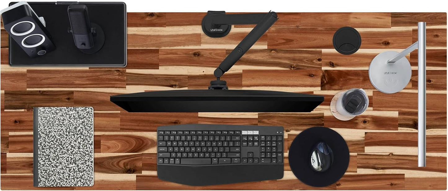 Uplift - Desk Acacia Butcher Block (60 X 24 Inch) Standing Desk 2-Leg V2-Commercial Adjustable Stand up C-Frame (Black), Advanced Keypad, Wire Grommets, Wire Tray, Rocker Board - Serious Techies