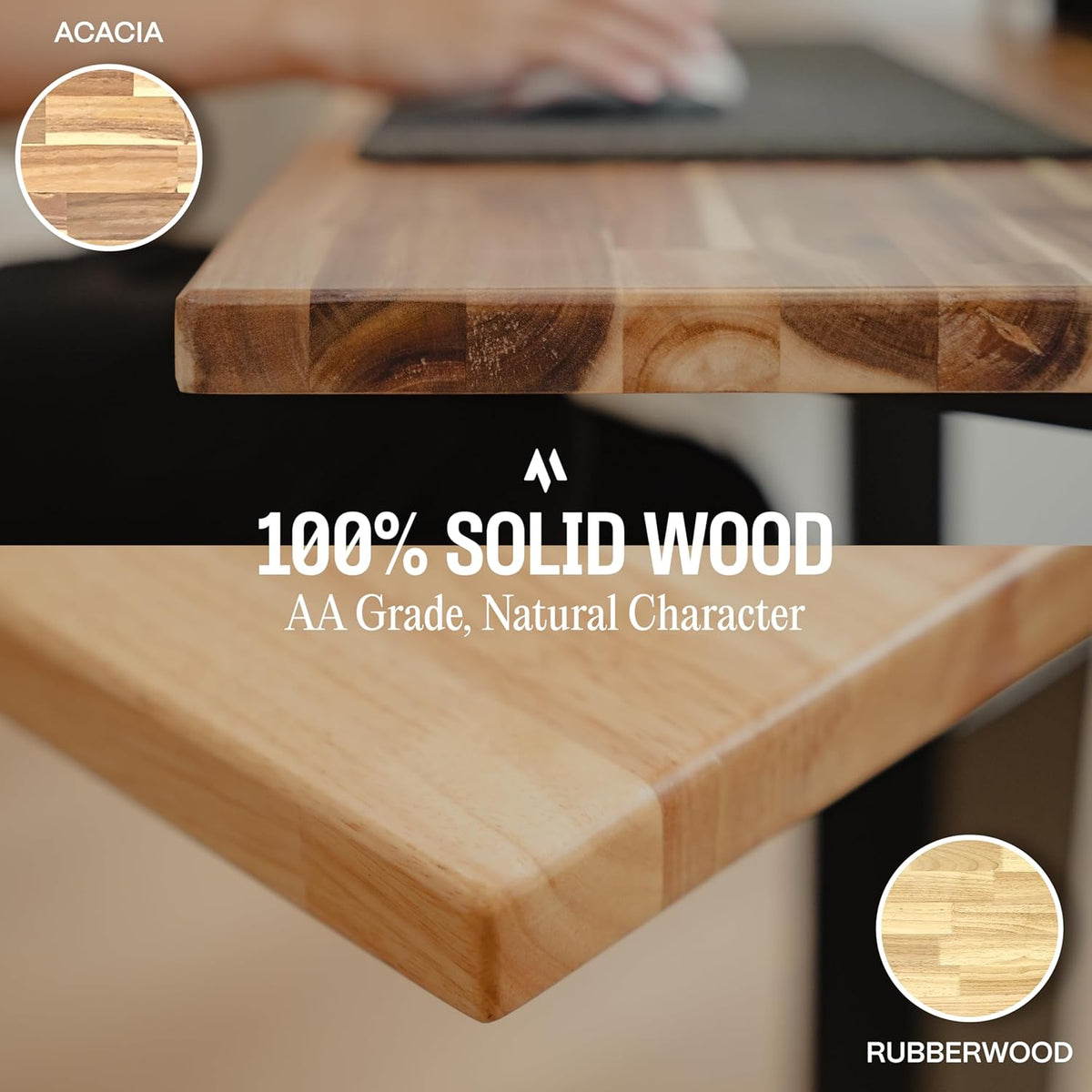 COREMINDED - Solid Wood Desk Table Top – Pre-Finished 1.2” Thick Tabletop - Universal Fit for Standing Desks, Countertops & Workstations (48" X 24", Rubberwood) - Serious Techies