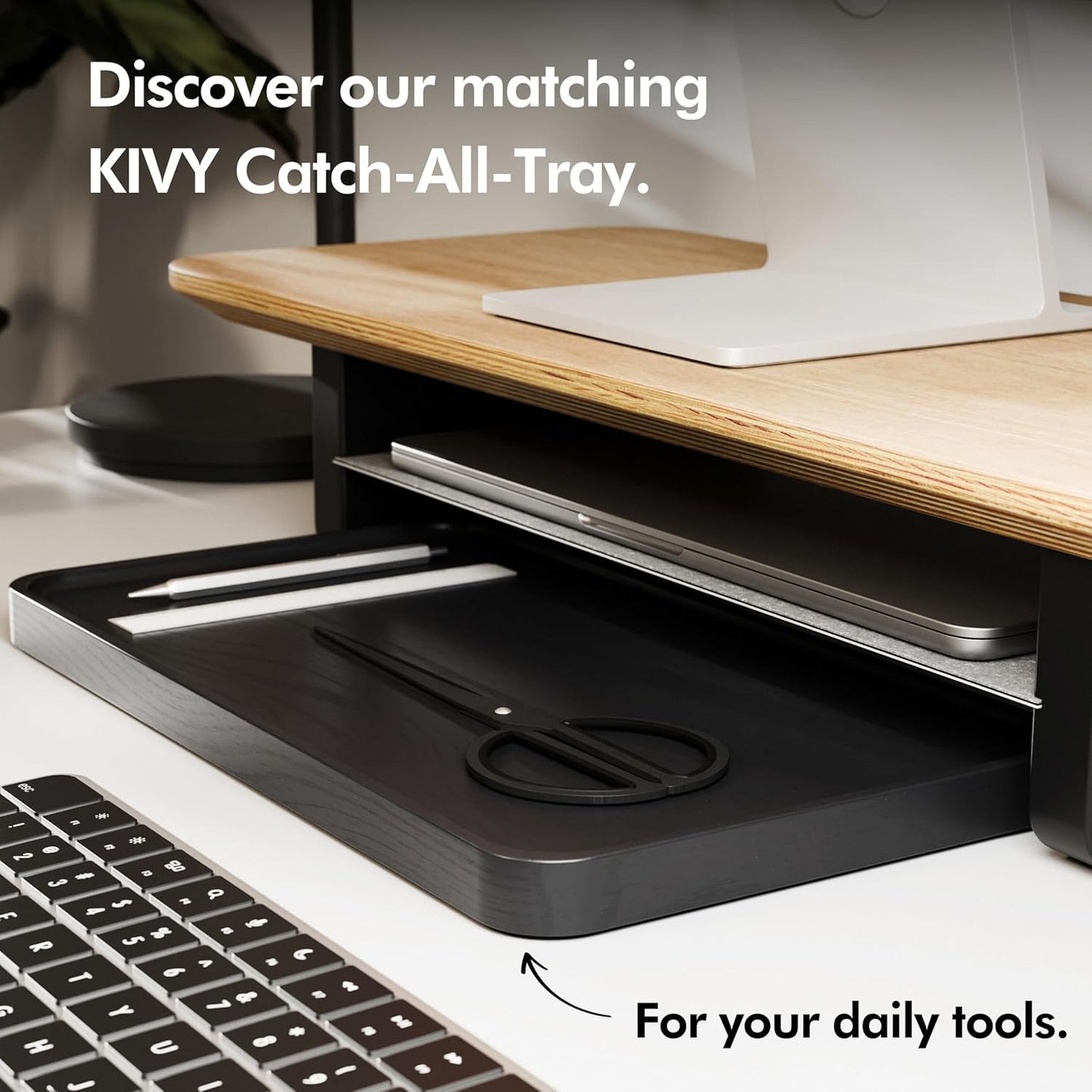 KIVY - Dual Monitor Riser with Integrated Metal Shelf - Wooden Desk Shelf for Top of Desk - Wood Monitor Stand for Desk 2 Monitors / Tv - Dual Monitor Stand Riser for Desk - Large Walnut Monitor Stand - Serious Techies