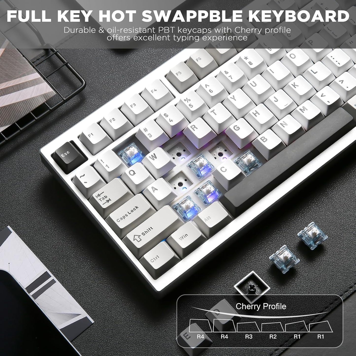 AL80 Wireless Mechanical Keyboard,Full Aluminum CNC, Smart LCD Display,Hot Swappable Gasket Mount 75% Layout with Knob,Bt/2.4G/Usb-C,Qmk/Via Support for Win/Mac (Silver, Gateron Zero Switch)