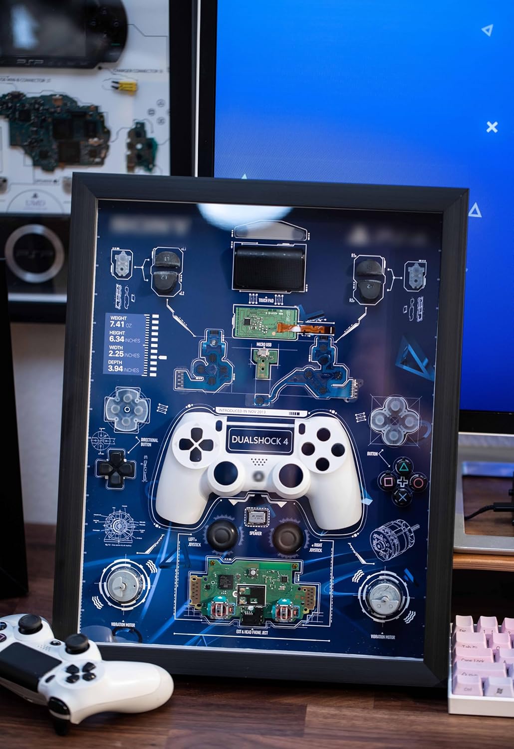 Funbox Design - Disassembled Controller Frame for PS4, for Dualshock 4, Controller Teardown Wall Art, Disassembled Wall Decor, Wall Art for Gamers, Dualshock Disassembly - Serious Techies