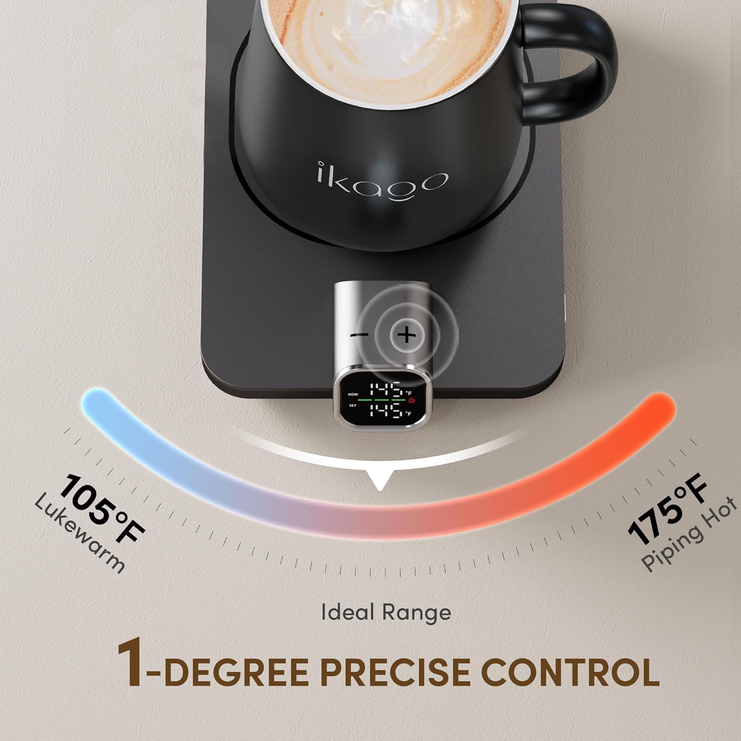 Ikago - Coffee Mug Warmer Set, Temperature Control Smart Heated Mug for Desk, Electric Coffee Warmer with Auto Shut off & Real-Time Temp Display, Gifts for Men Women, 15Oz, Black - Serious Techies