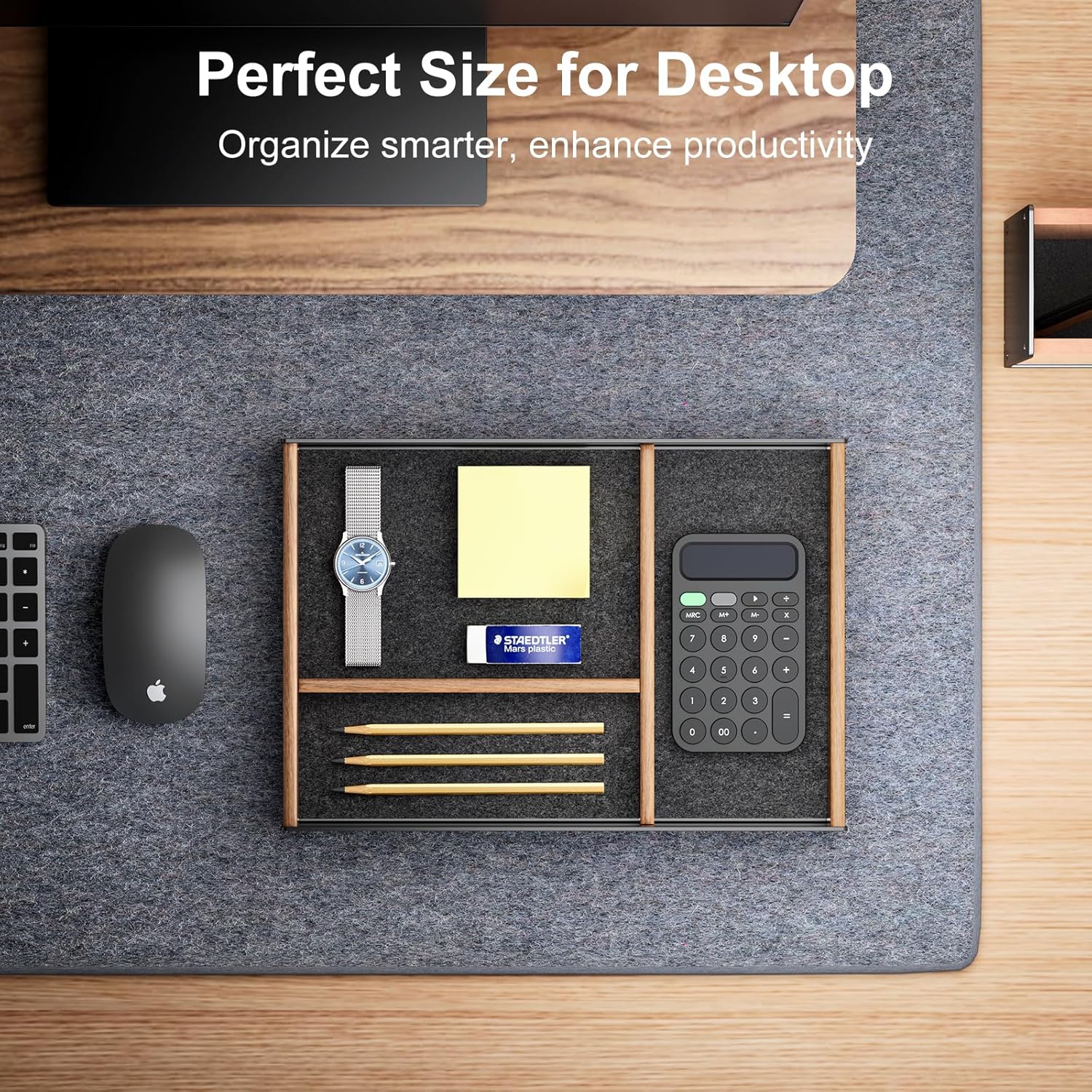 UPERGO - Desk Drawer Organizer Tray, Mens Valet Made of Aluminum and Walnut, Aesthetic Desk Accessories for Office Home Supplies - Serious Techies