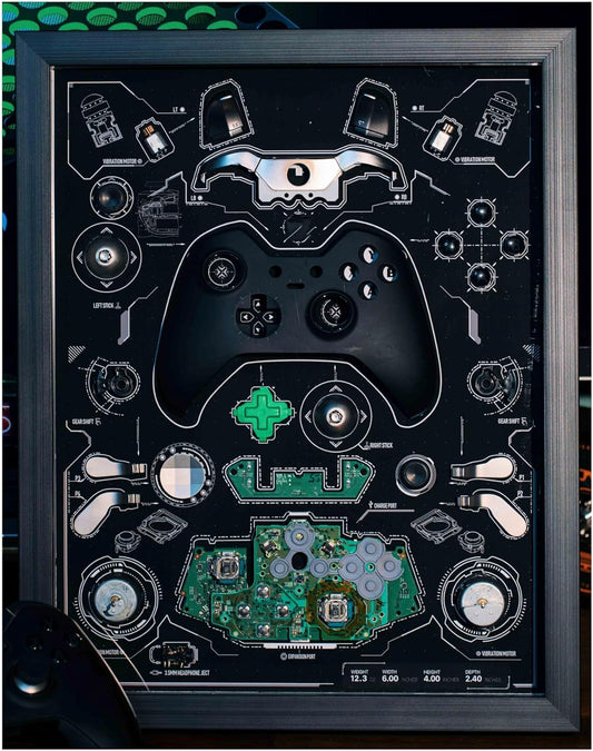  Funbox Design - Disassembled Game Console Controller Frame Art for XB Duke for XB 360 for XB Series S, Retro Gaming Wall Art, Disassembled Wall Decor, Gamer Room Decor, Gaming Collector Gift (For Xbox Elite) - Serious Techies