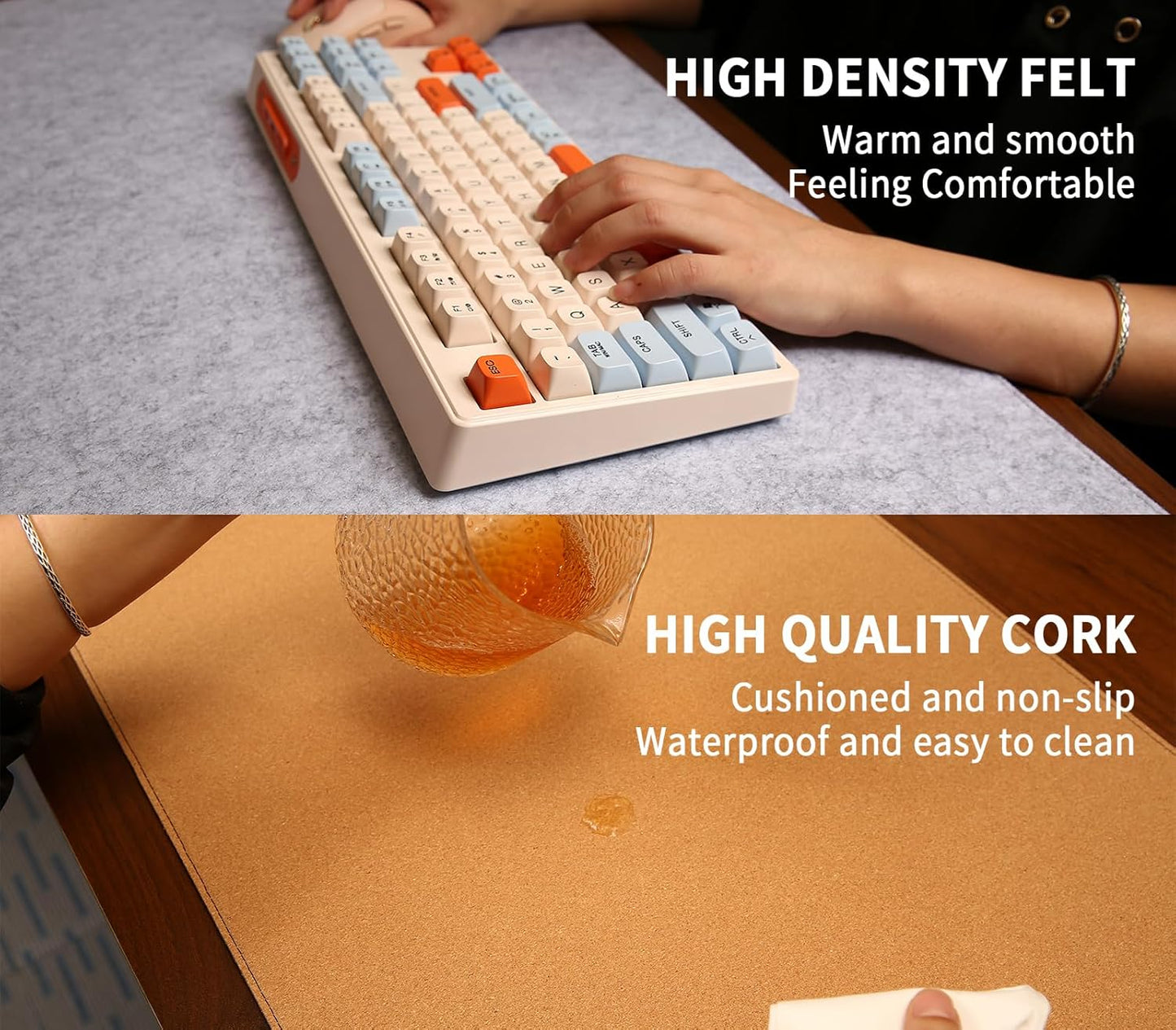 RENMTURE - Double Thickened Felt Mouse Pad, Large Desk Mat, Big Cork Mouse Mat, Large Mouse Pad for Gaming, Writing Pad, Desktop Accessories, Office Home Desktop Decoration (Light Gray, 32"X16") - Serious Techies