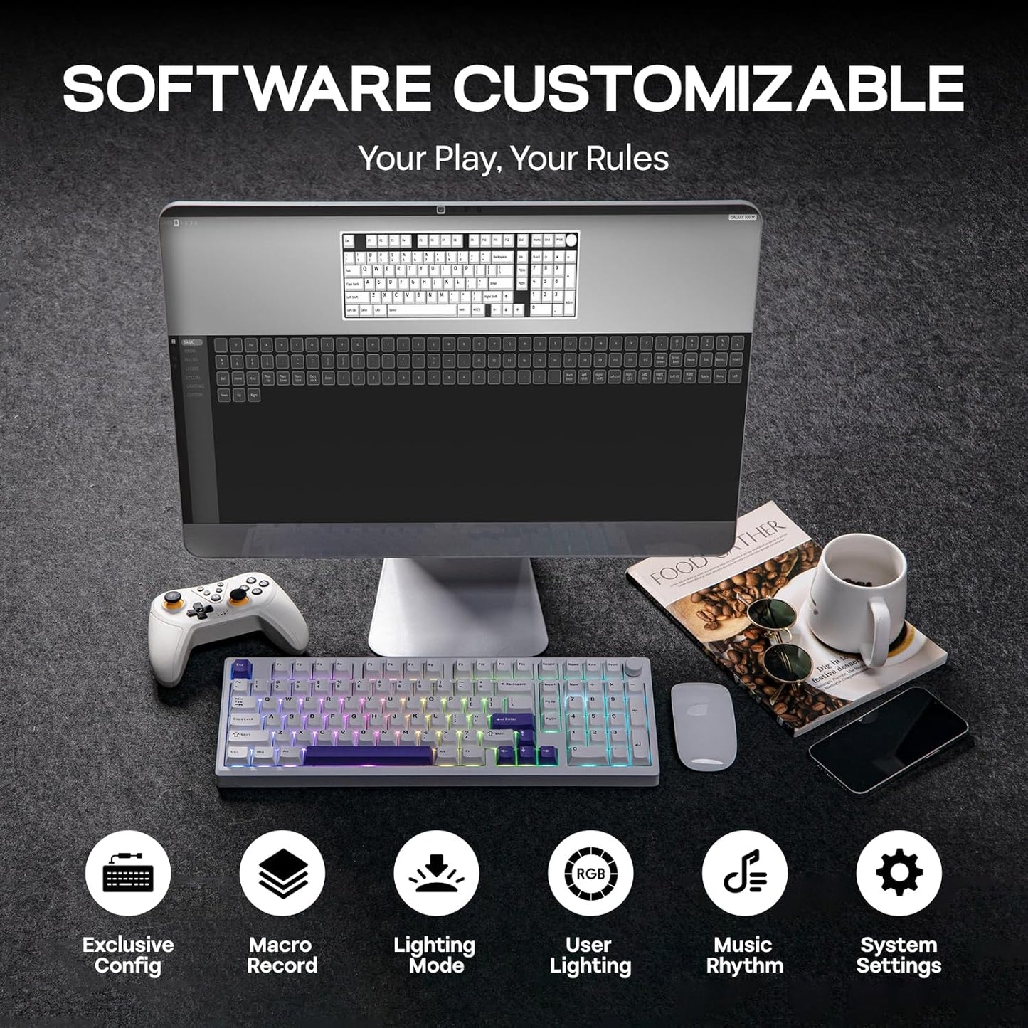 EPOMAKER - Galaxy100 QMK/VIA Wireless Mechanical Keyboard with 8000Mah Battery and Numpad, CNC Aluminum, Full Size Gaming Keyboard, Usb-C/Bt5.0/2.4Ghz (White Purple, Wisteria Linear Switch) - Serious Techies