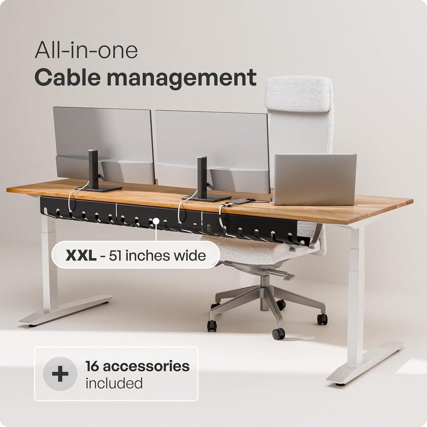 pamo - Cable Management under Desk for Easy Mounting Under-Table I Set of 3 - with 10X Cable Ties I Desk Organizer for Office/Home Office Table Thoughtful Cable Tray Holder - Serious Techies