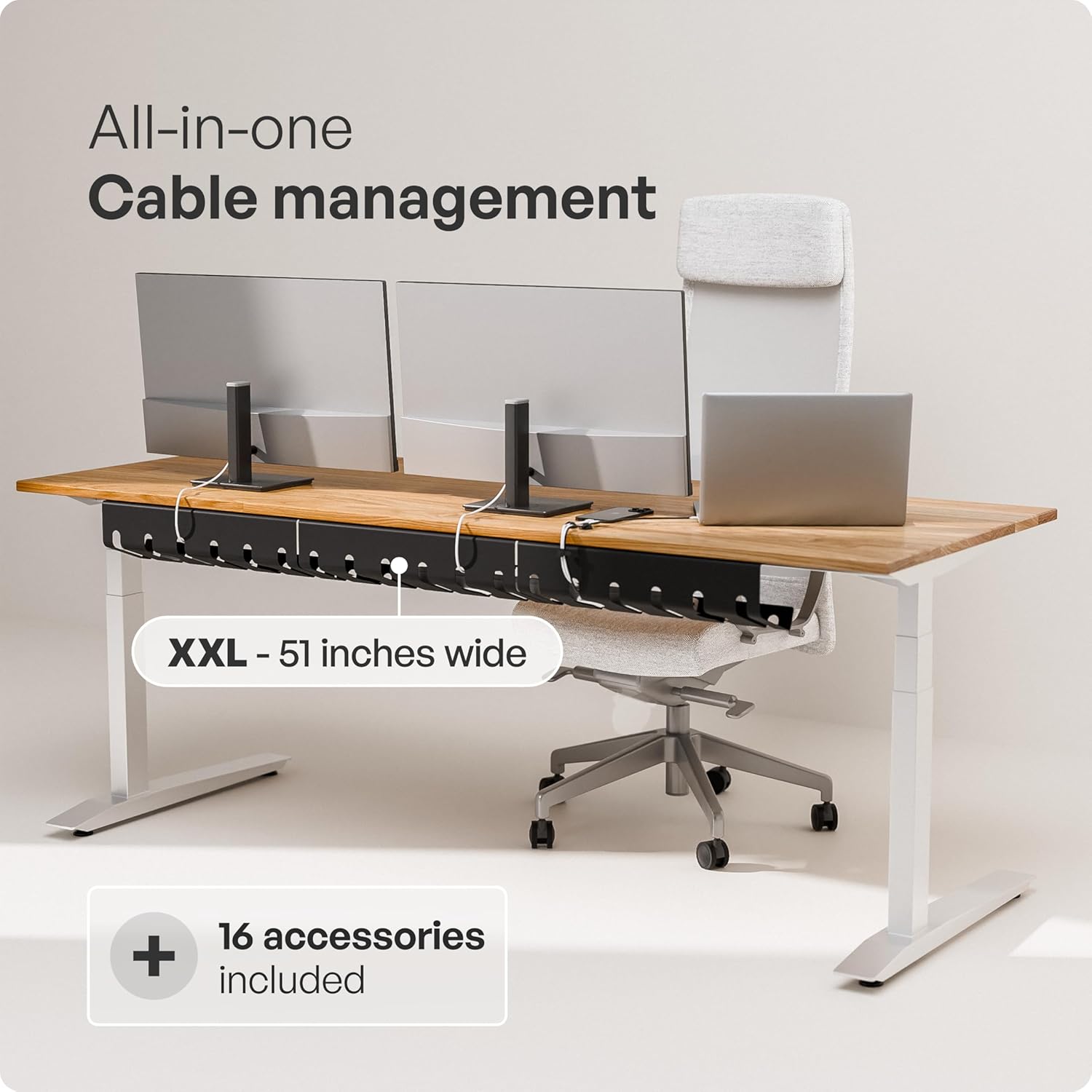 pamo - Cable Management under Desk for Easy Mounting Under-Table I Set of 3 - with 10X Cable Ties I Desk Organizer for Office/Home Office Table Thoughtful Cable Tray Holder - Serious Techies