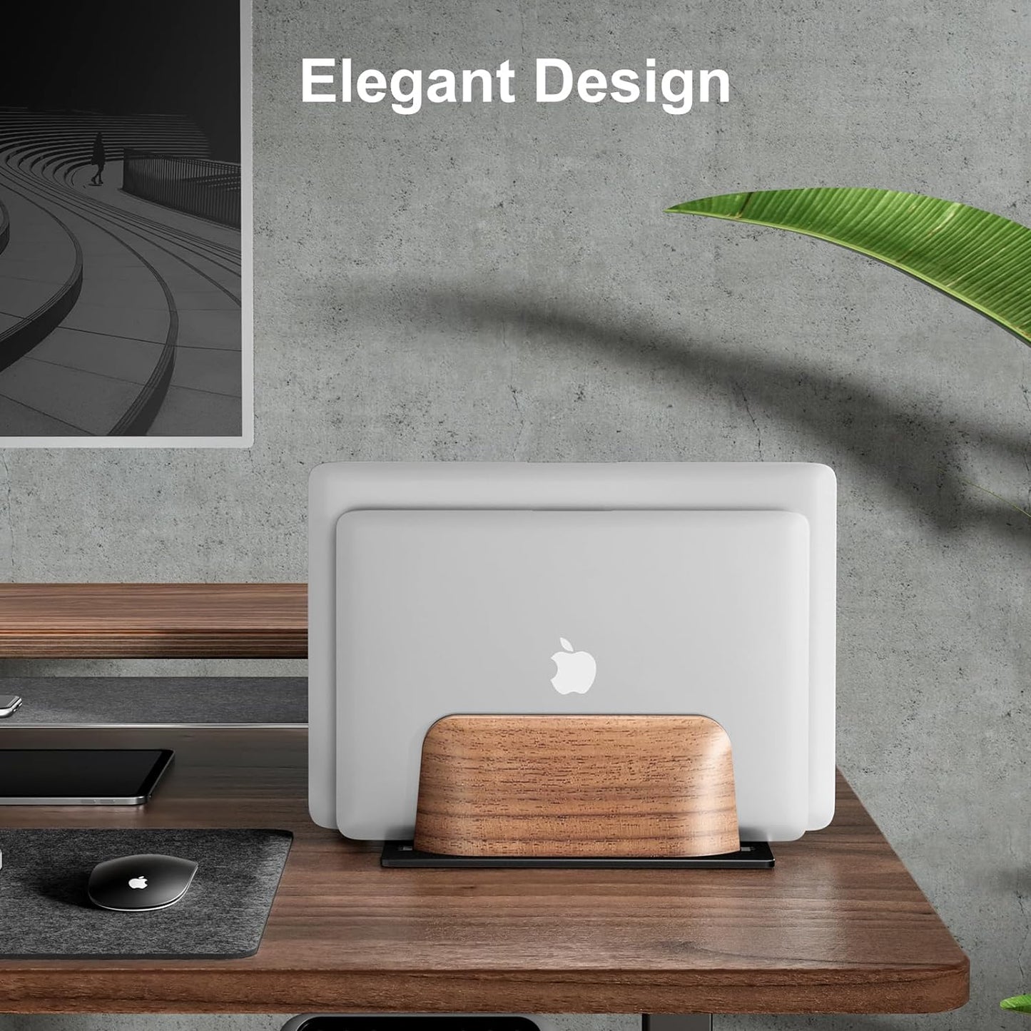 UPERGO - Vertical Laptop Stand, Dual Slot Wooden Laptop Holder Vertical for Desk, Width Adjustable Dock for Macbook Pro and Other Laptops - Serious Techies